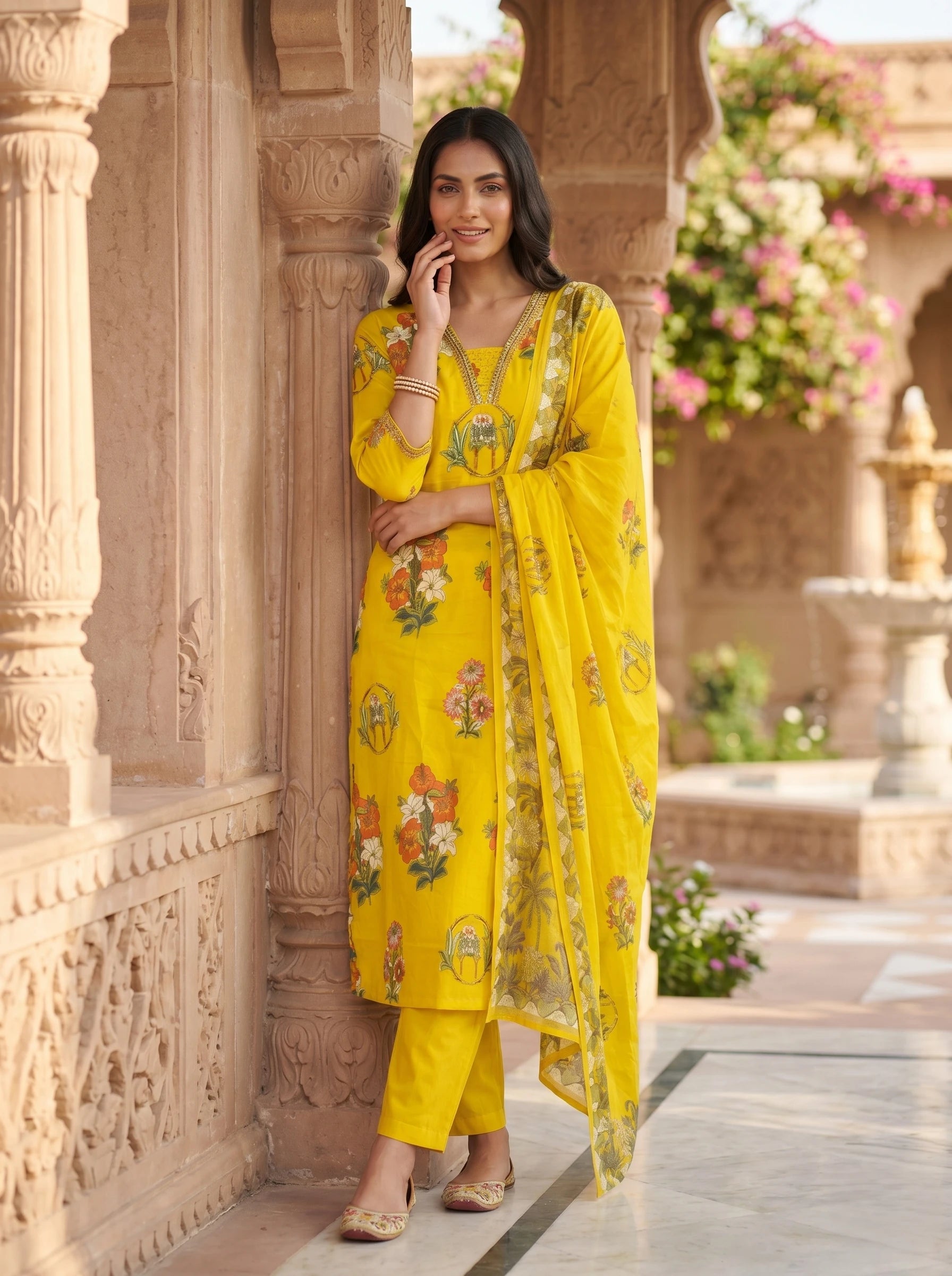 SUN FLOWER HANDWORK SUIT SET