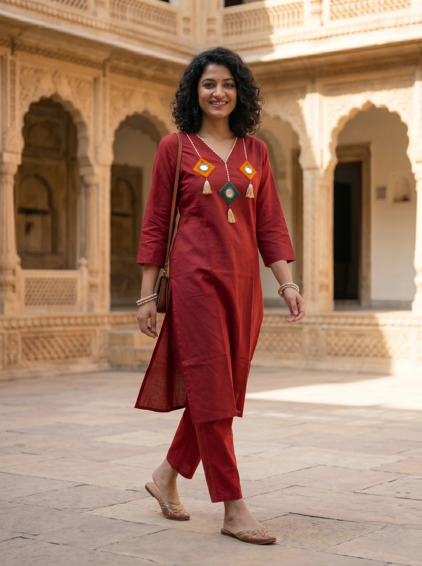 MAROON EMBROIDERED STRAIGHT KURTA SET