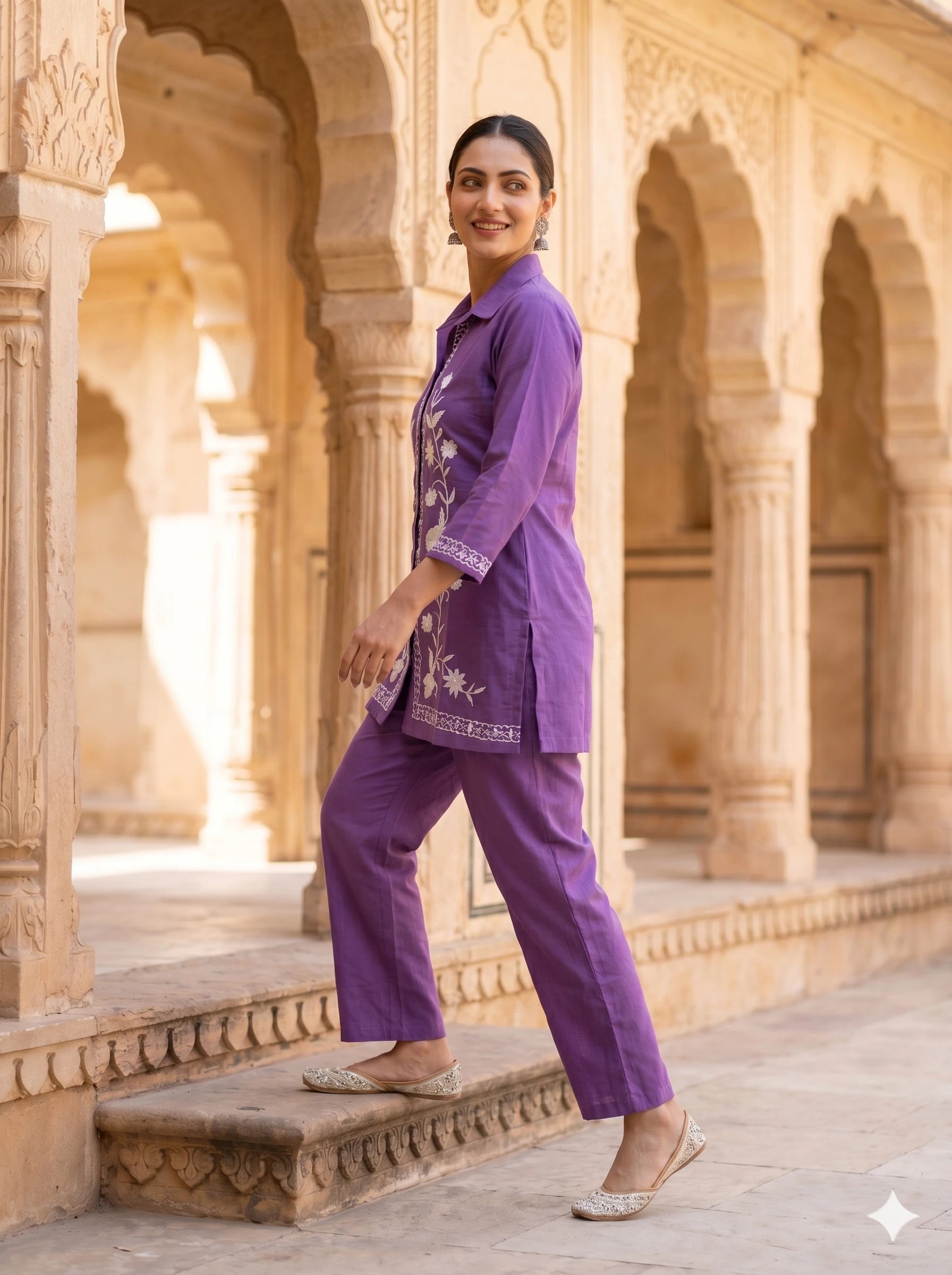 PURPLE EMBROIDERED  CO-ORD SET