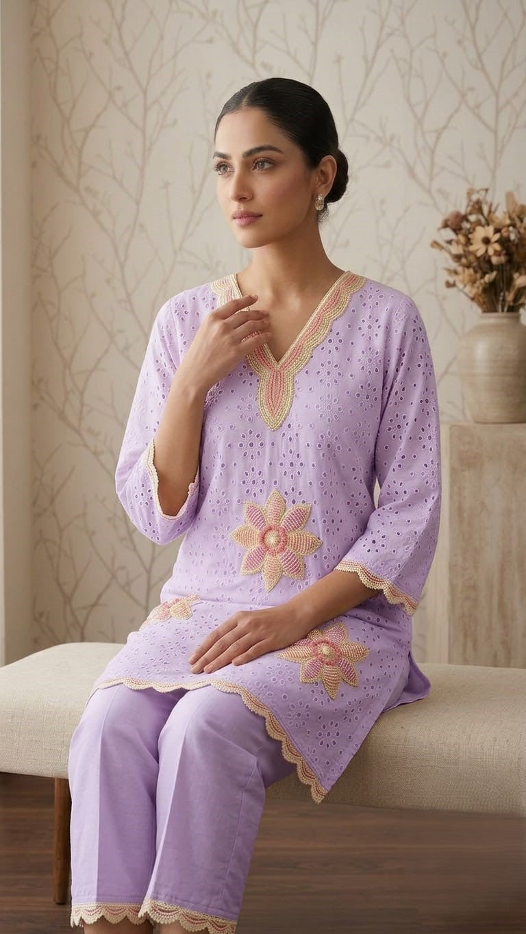 LAVENDER BLOOM CHIKANKARI CO-ORD SET