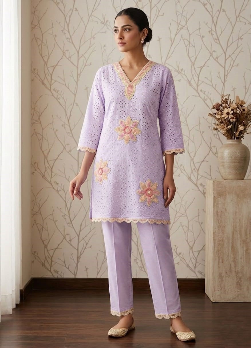 LAVENDER BLOOM CHIKANKARI CO-ORD SET