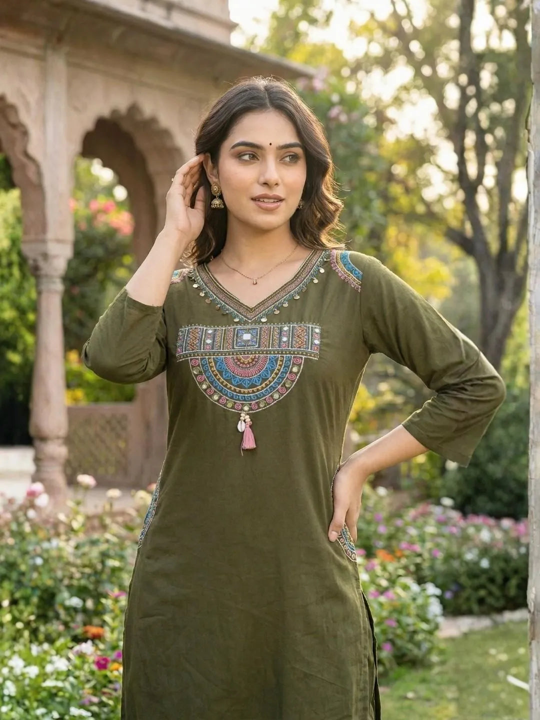 OLIVE GREEN ETHNIC SUIT SET