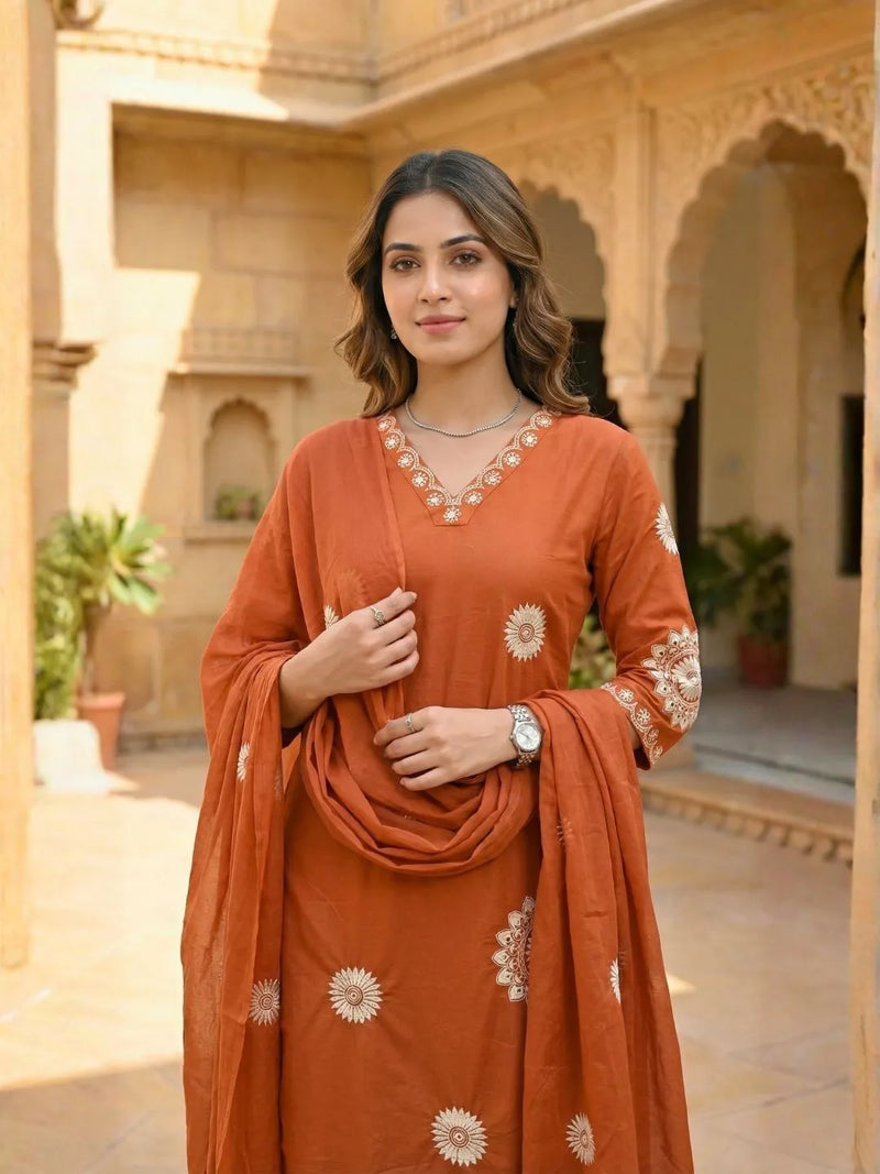 SUNSET TERRACOTTA CHARM THREADWORK SUIT SET