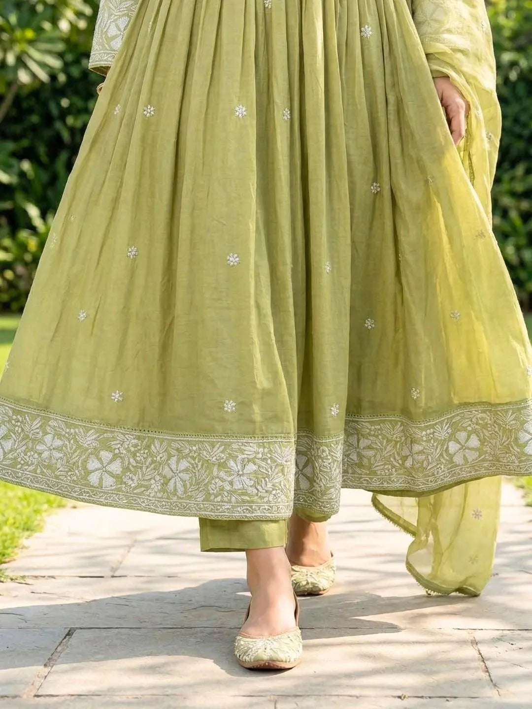 OLIVE BLOOM EMBROIDERED ANARKALI SUIT SET