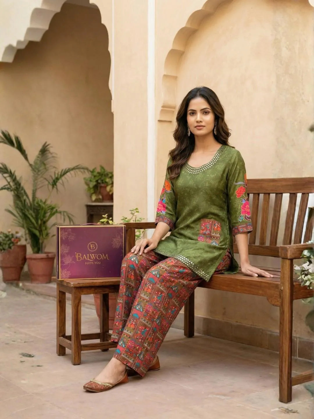 OLIVE RAAG MIRROR WORK CO-ORD SET