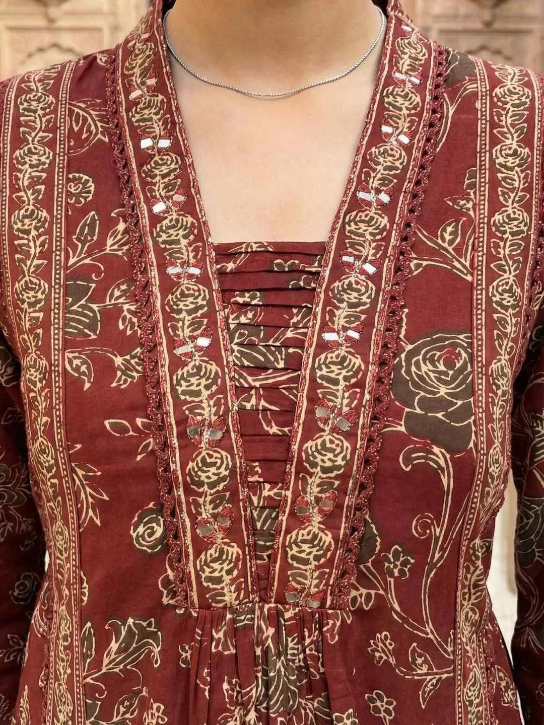 SHAHI MAROON ANARKALI HANDWORK SUIT SET