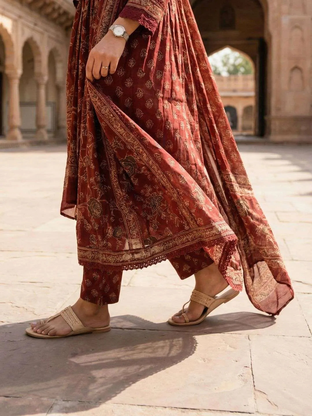 SHAHI MAROON ANARKALI HANDWORK SUIT SET