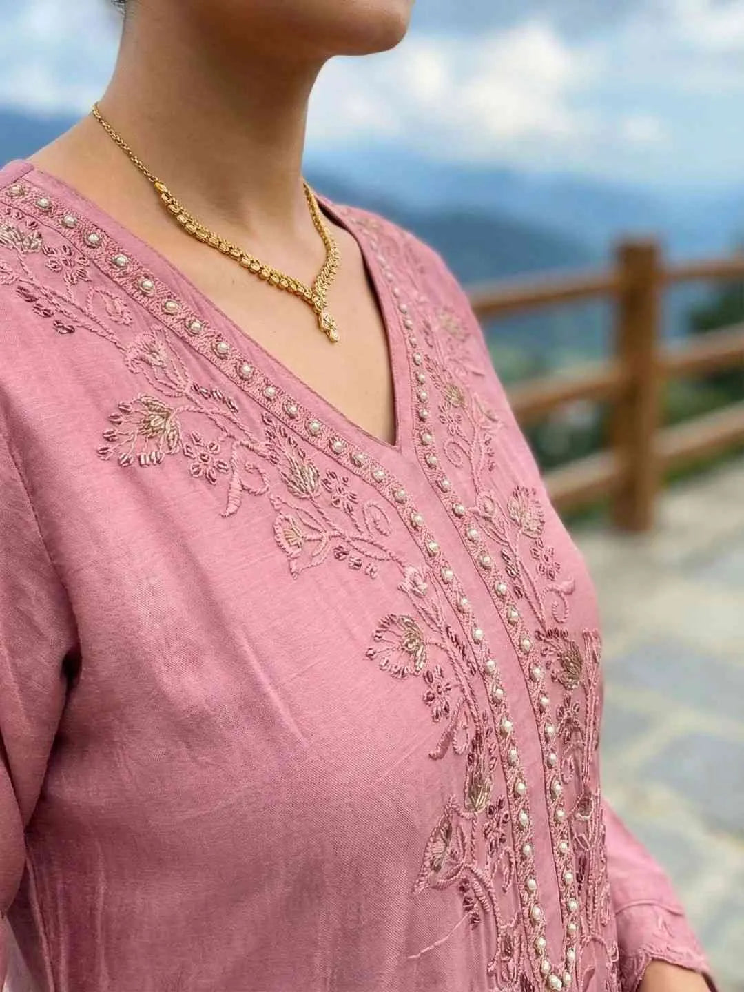 MAUVE BLOSSOM EMBROIDERED SUIT SET
