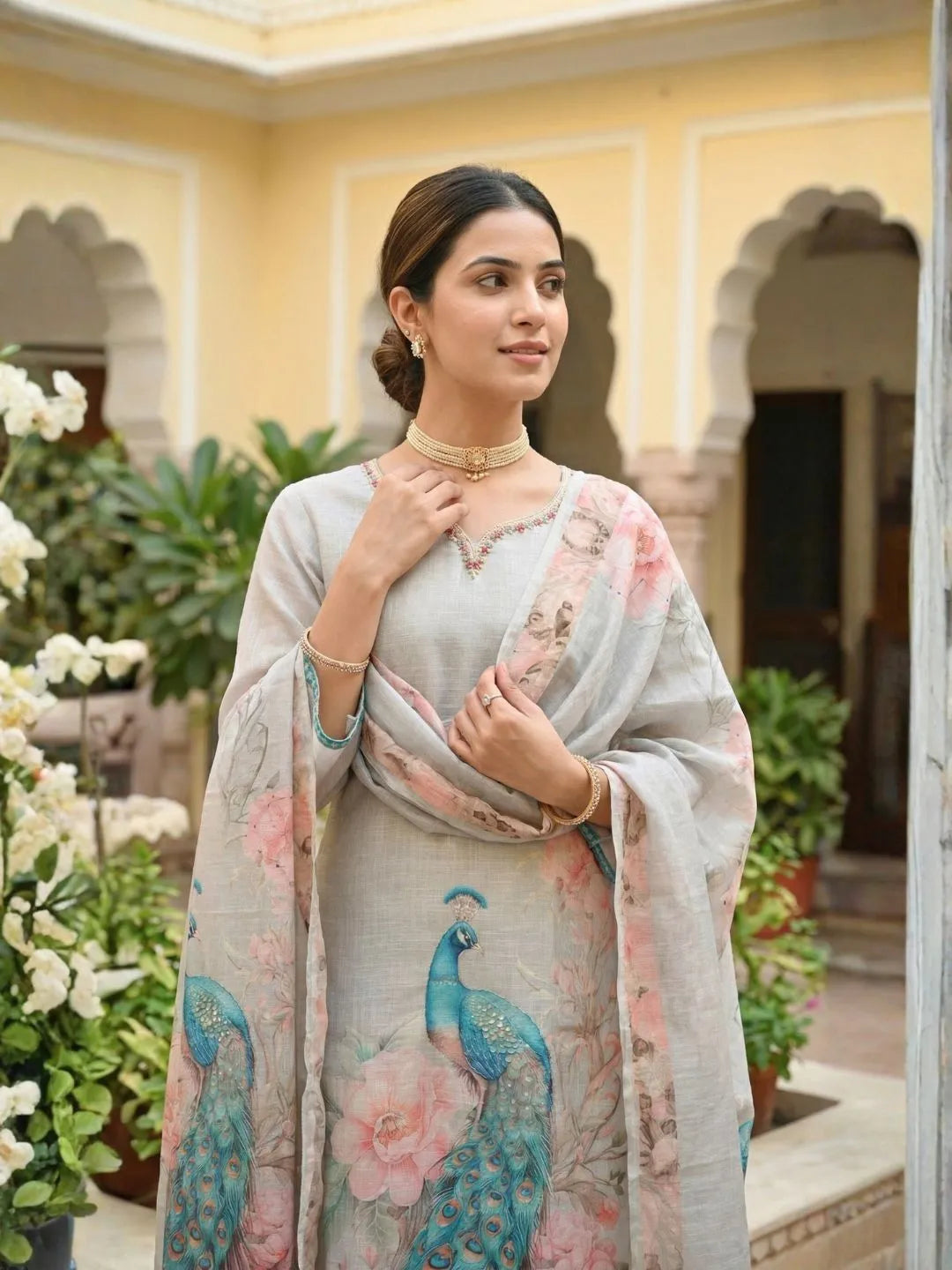 PEACOCK BLOOM ETHNIC HANDWORK SUIT SET