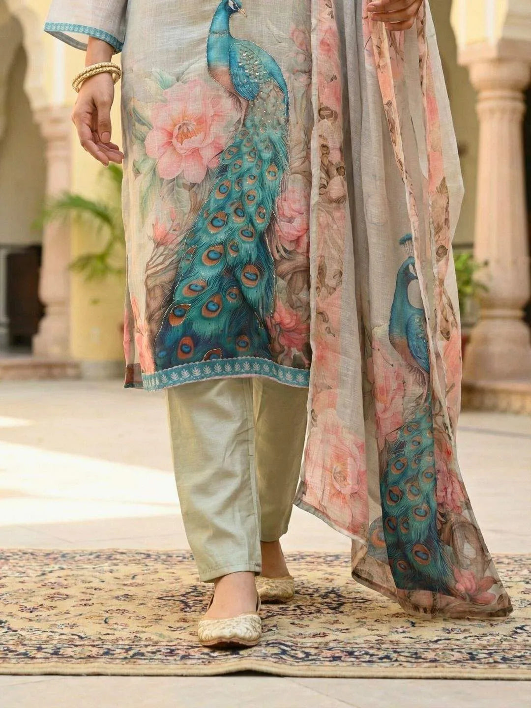 PEACOCK BLOOM ETHNIC HANDWORK SUIT SET