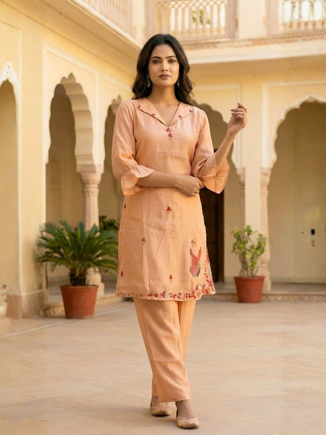PEACH BLOSSOM GRACE KANTHA WORK CO-ORD SET