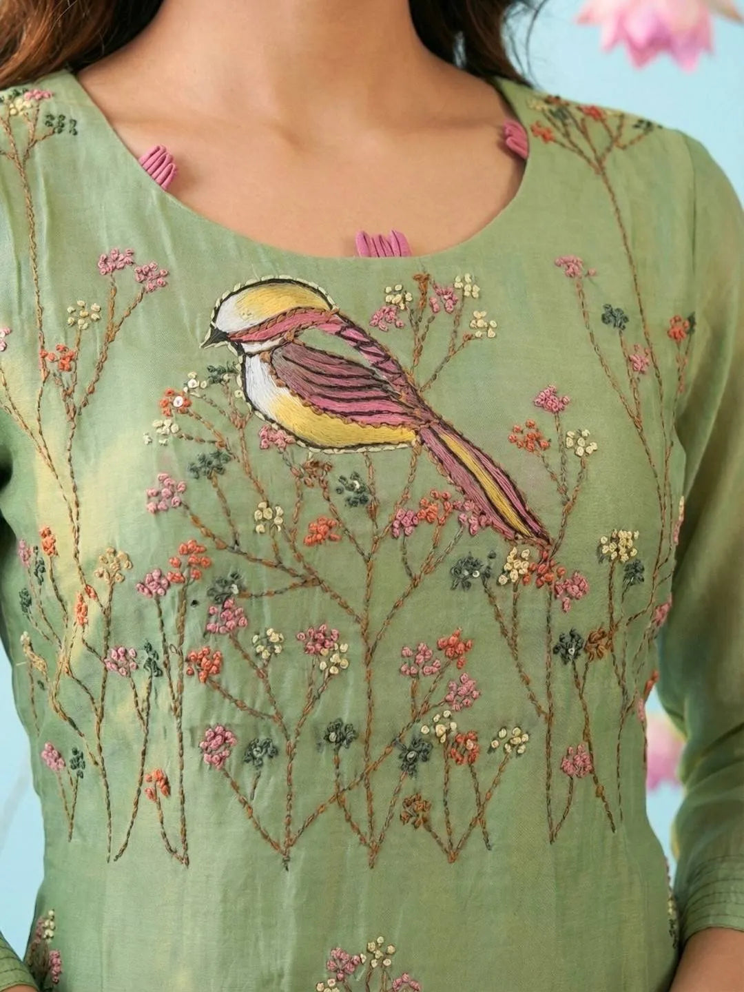 MINT GREEN BIRD EMBROIDERED KURTA SET