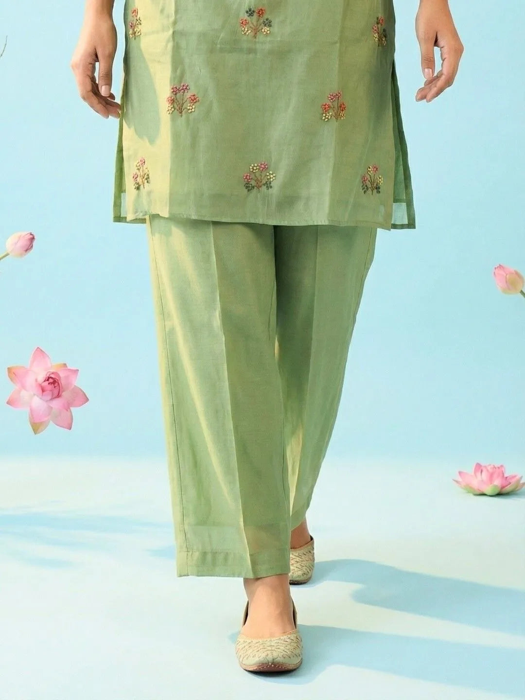 MINT GREEN BIRD EMBROIDERED KURTA SET