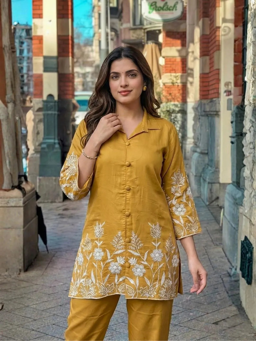 SUNLIT MUSTARD EMBROIDERED CO-ORD SET