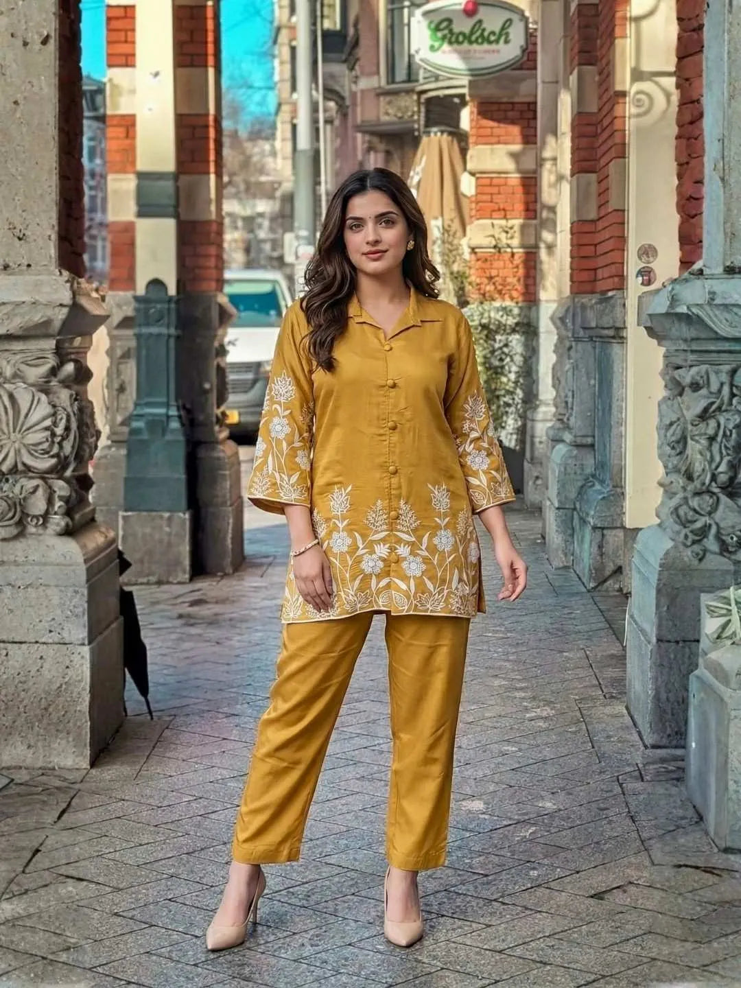 SUNLIT MUSTARD EMBROIDERED CO-ORD SET