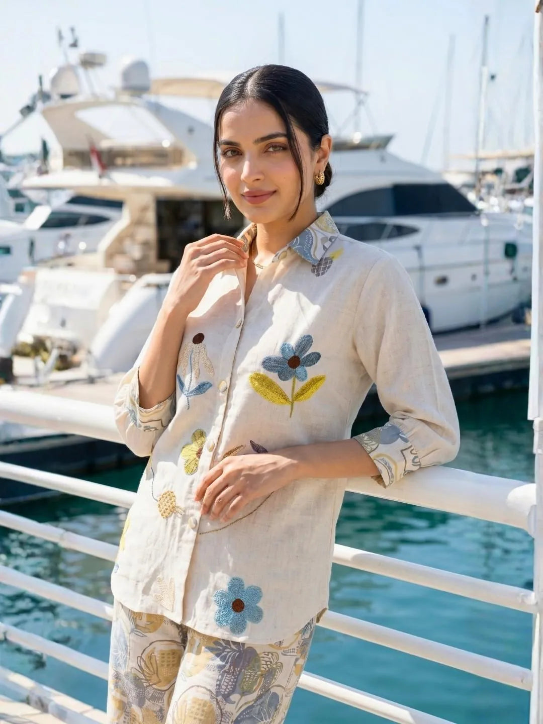 IVORY LINEN PINEAPPLE EMBROIDERED CO-ORD SET