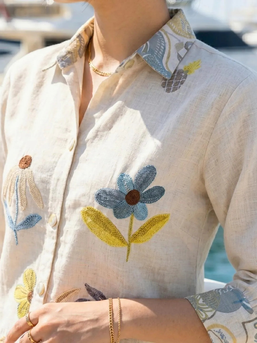 IVORY LINEN PINEAPPLE EMBROIDERED CO-ORD SET