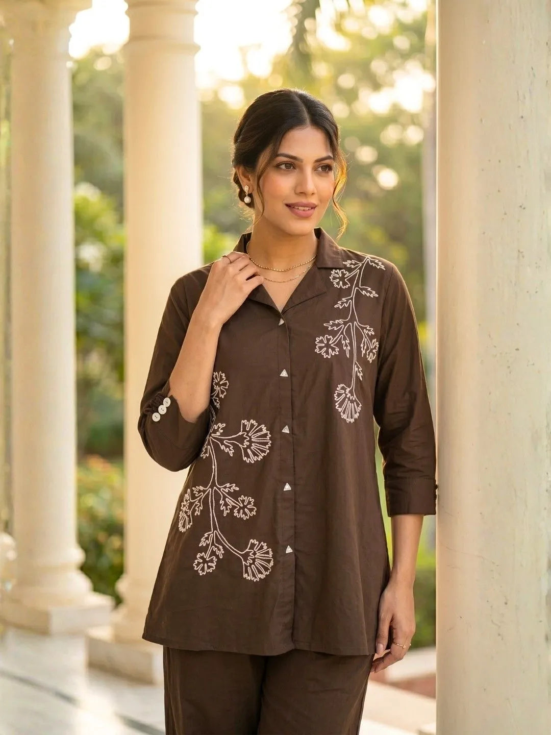 SUNFLOWER BROWN EMBROIDERED CO-ORD SET