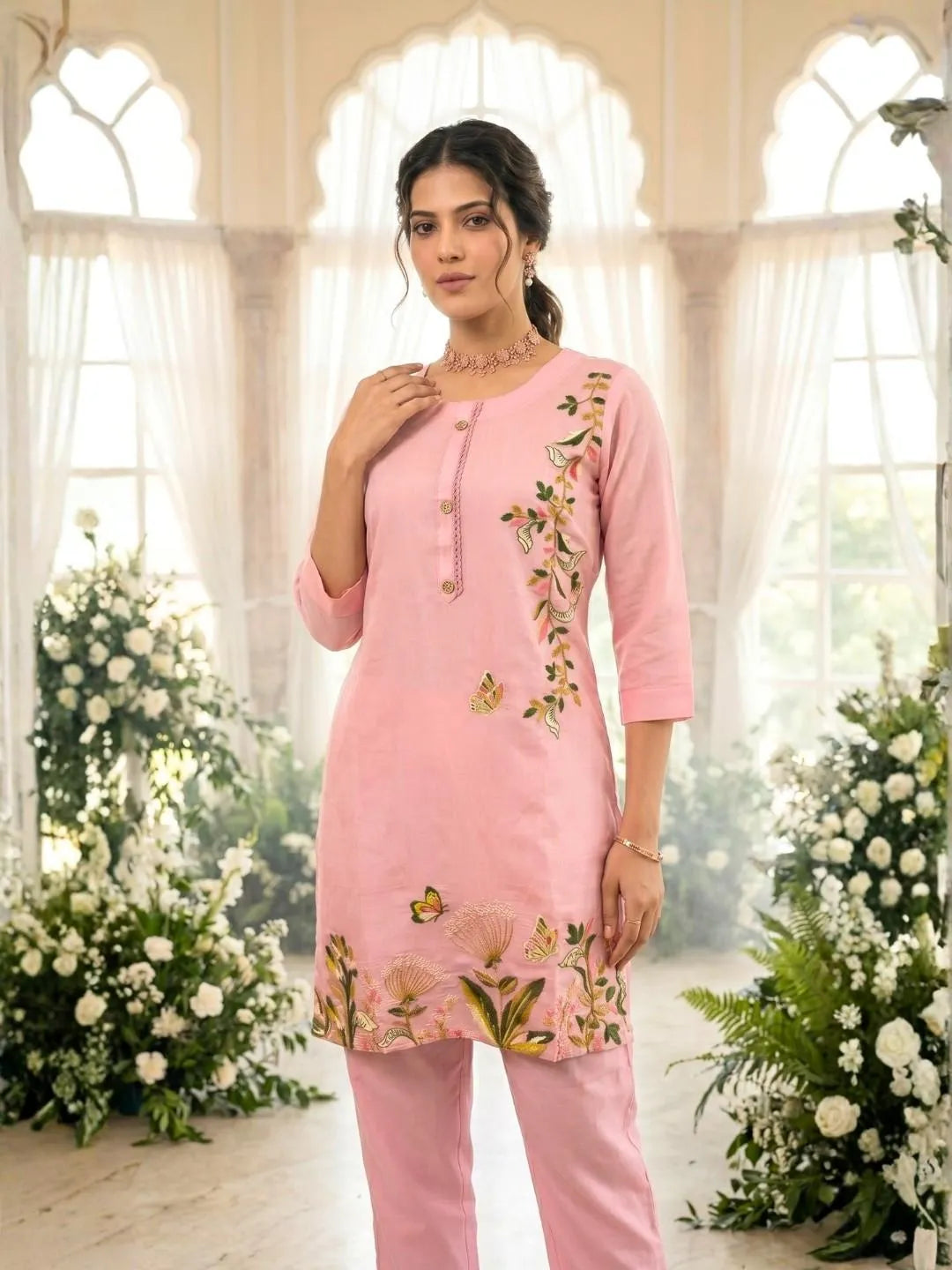 PINK EMBROIDERED CO-ORD SET