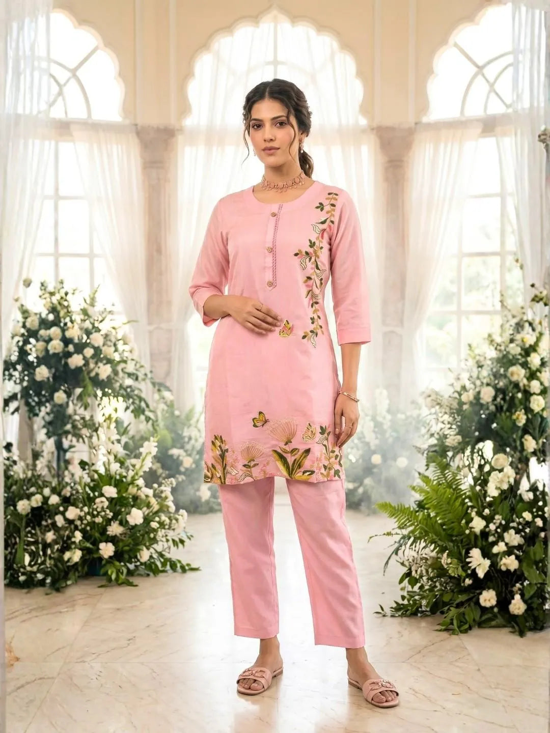 PINK EMBROIDERED CO-ORD SET