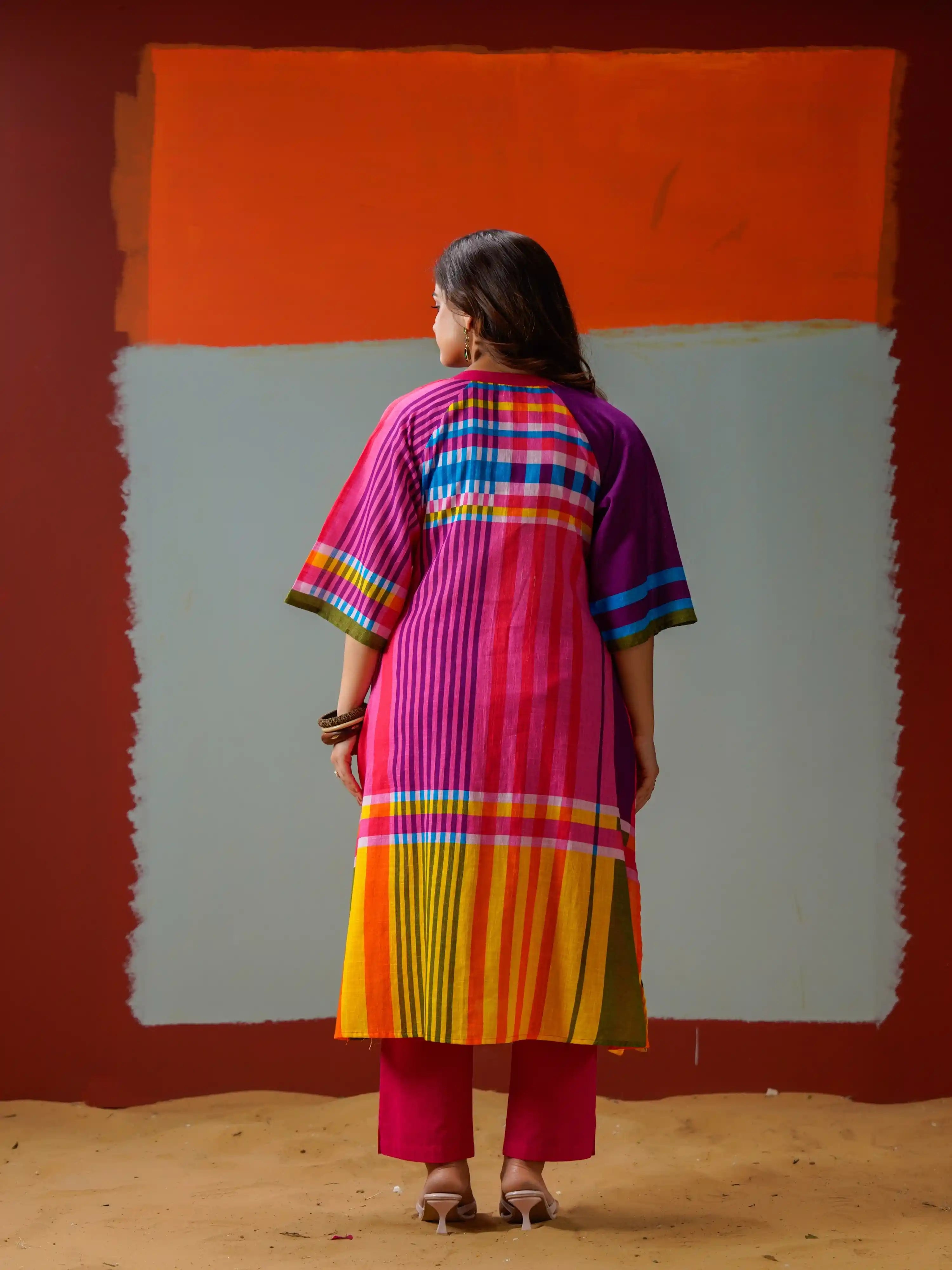 RAINBOW STRIPE FUSION KURTA SET