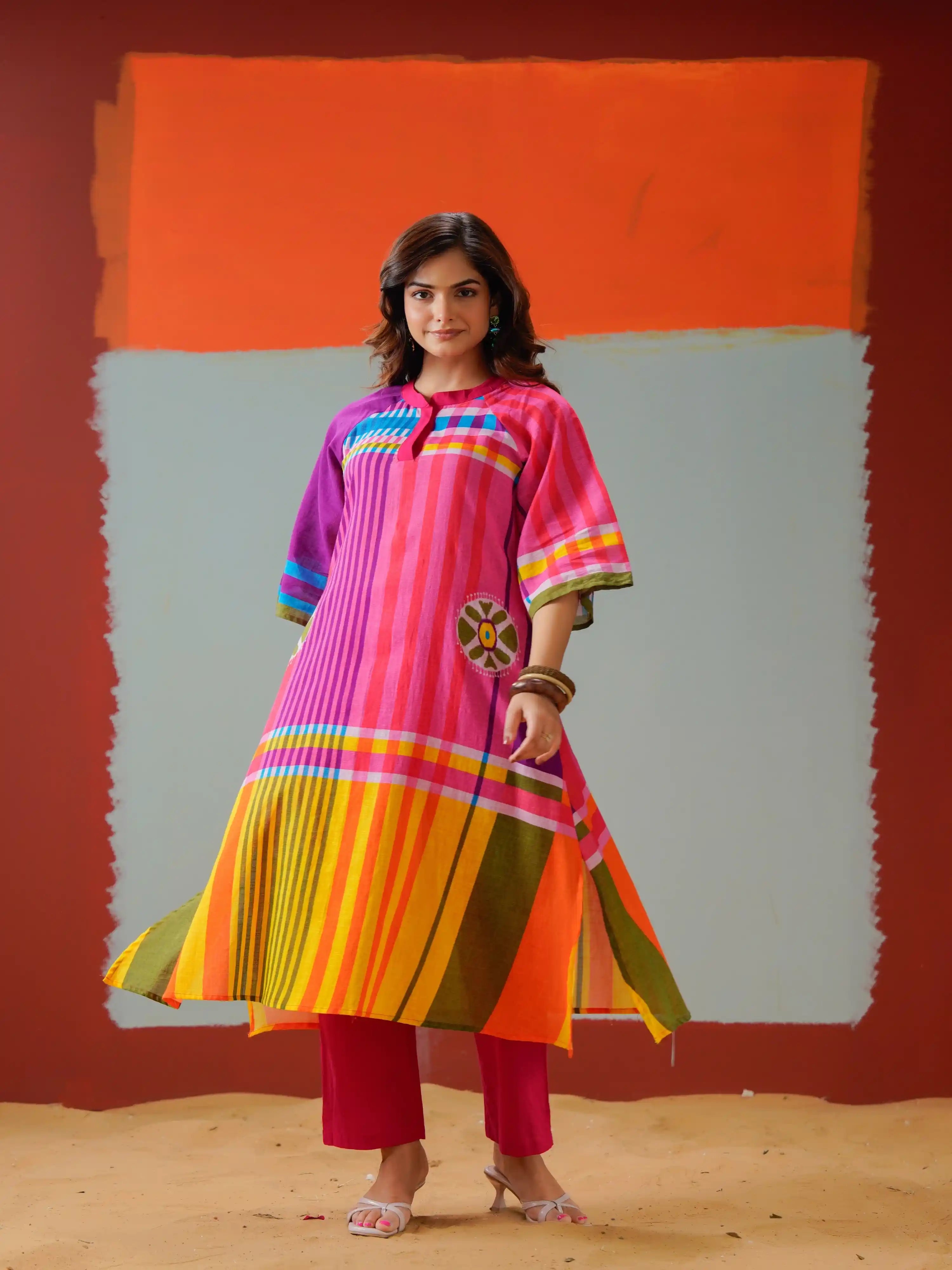 RAINBOW STRIPE FUSION KURTA SET