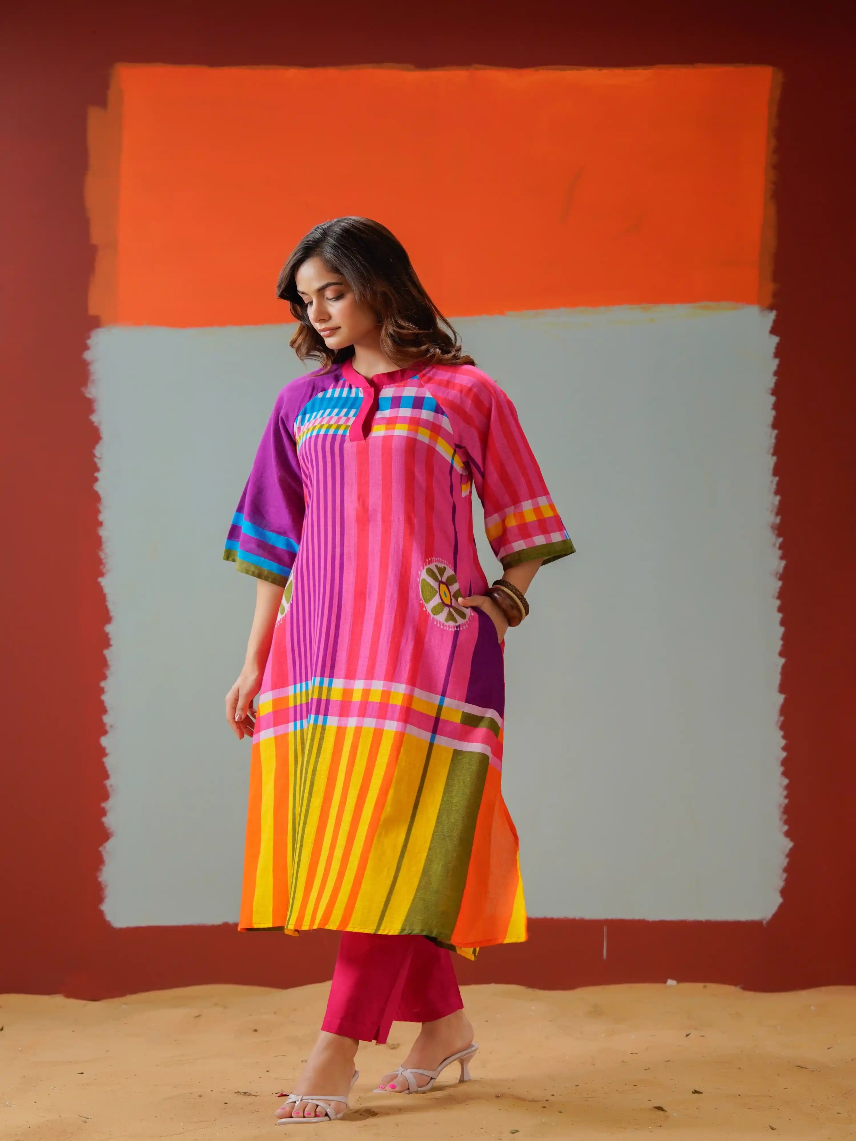 RAINBOW STRIPE FUSION KURTA SET