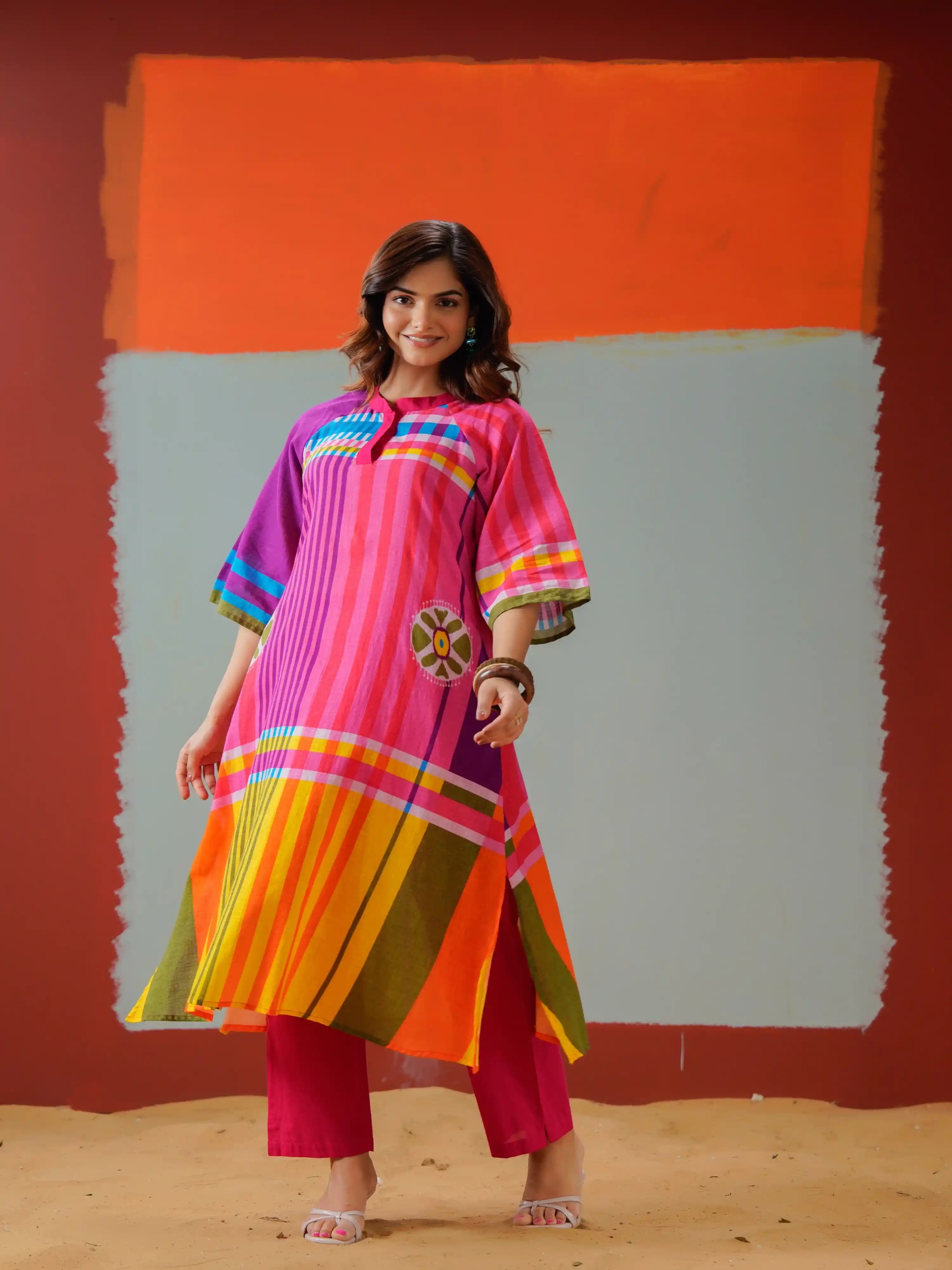 RAINBOW STRIPE FUSION KURTA SET