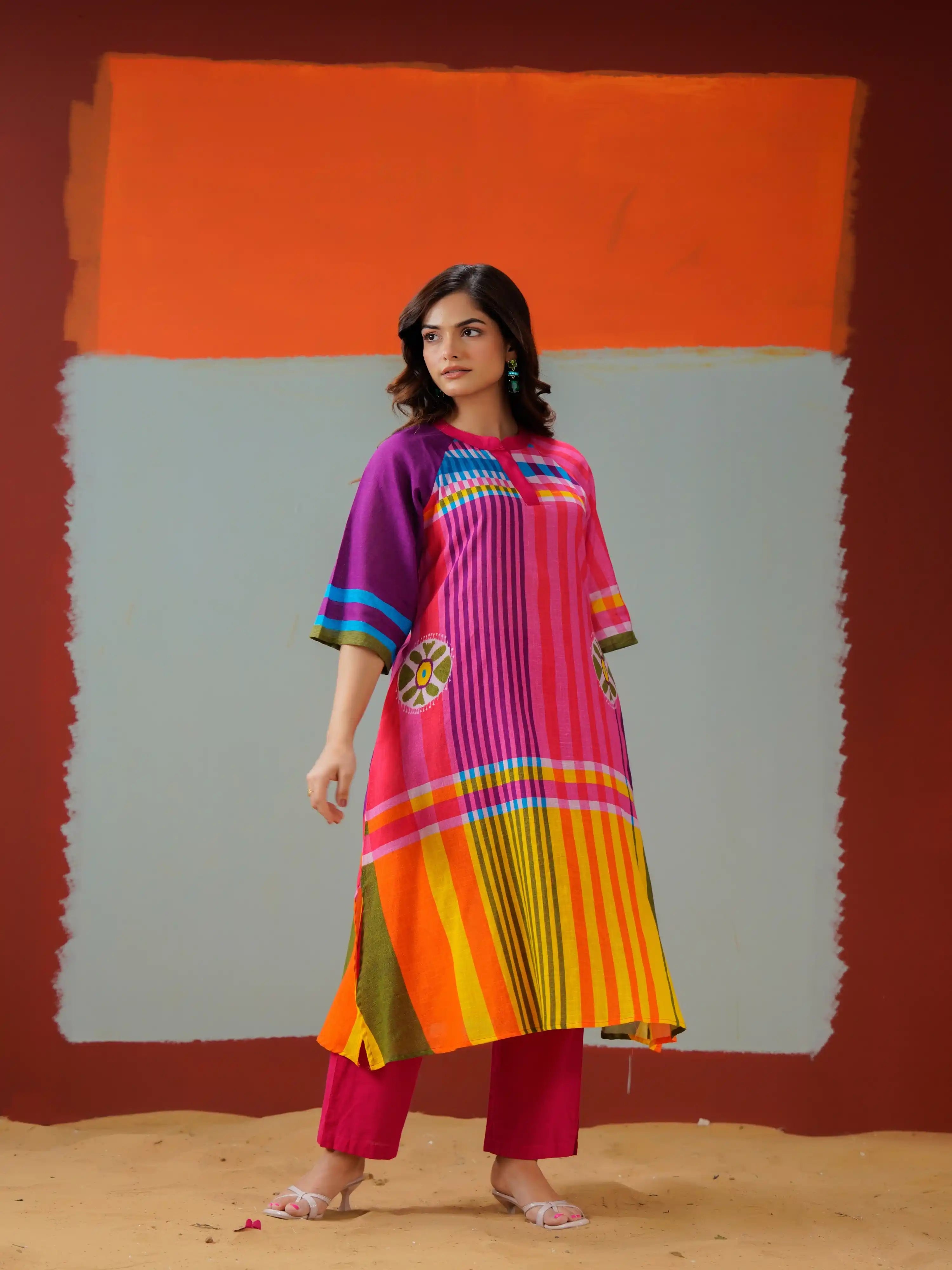 RAINBOW STRIPE FUSION KURTA SET