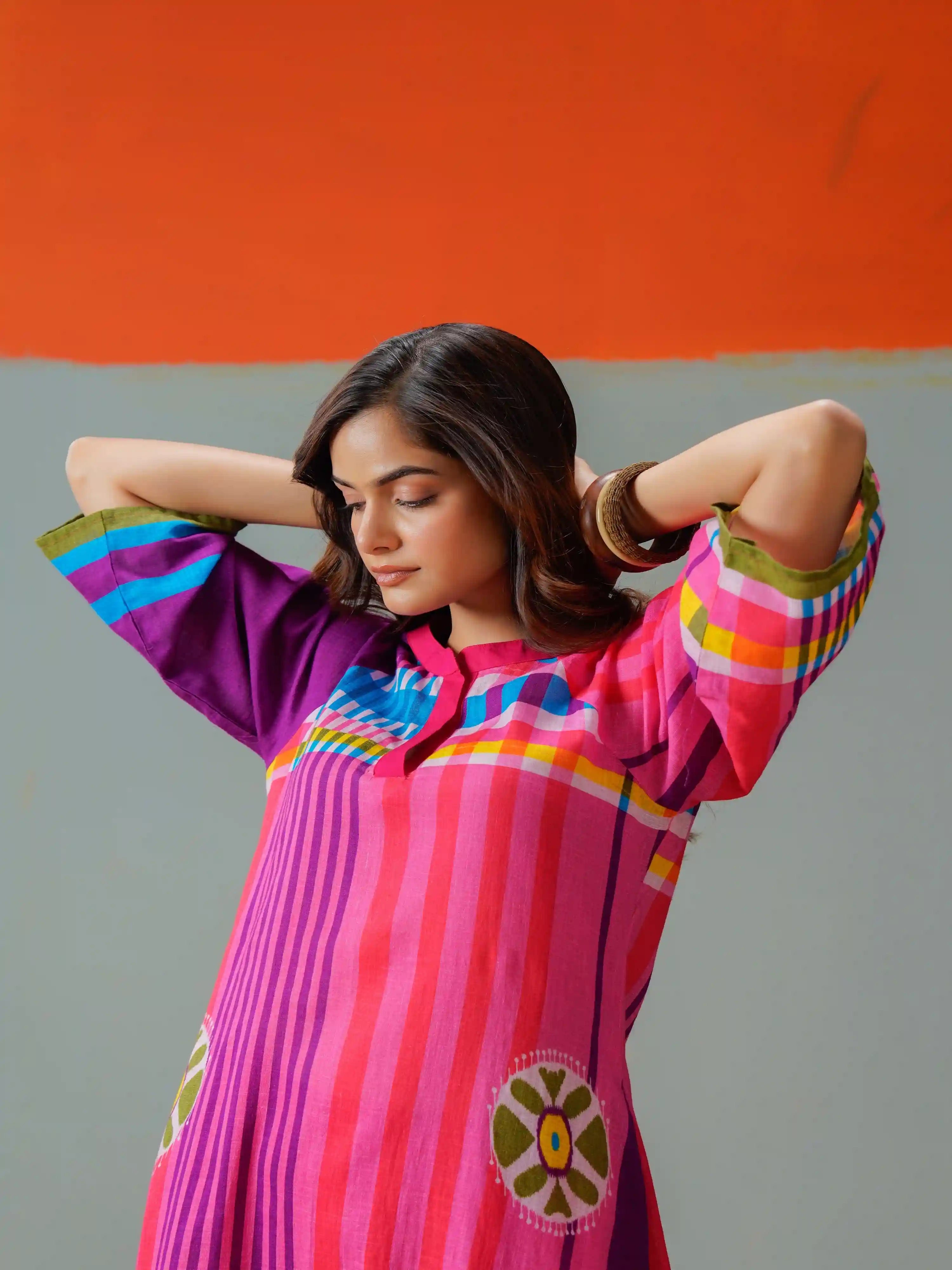 RAINBOW STRIPE FUSION KURTA SET