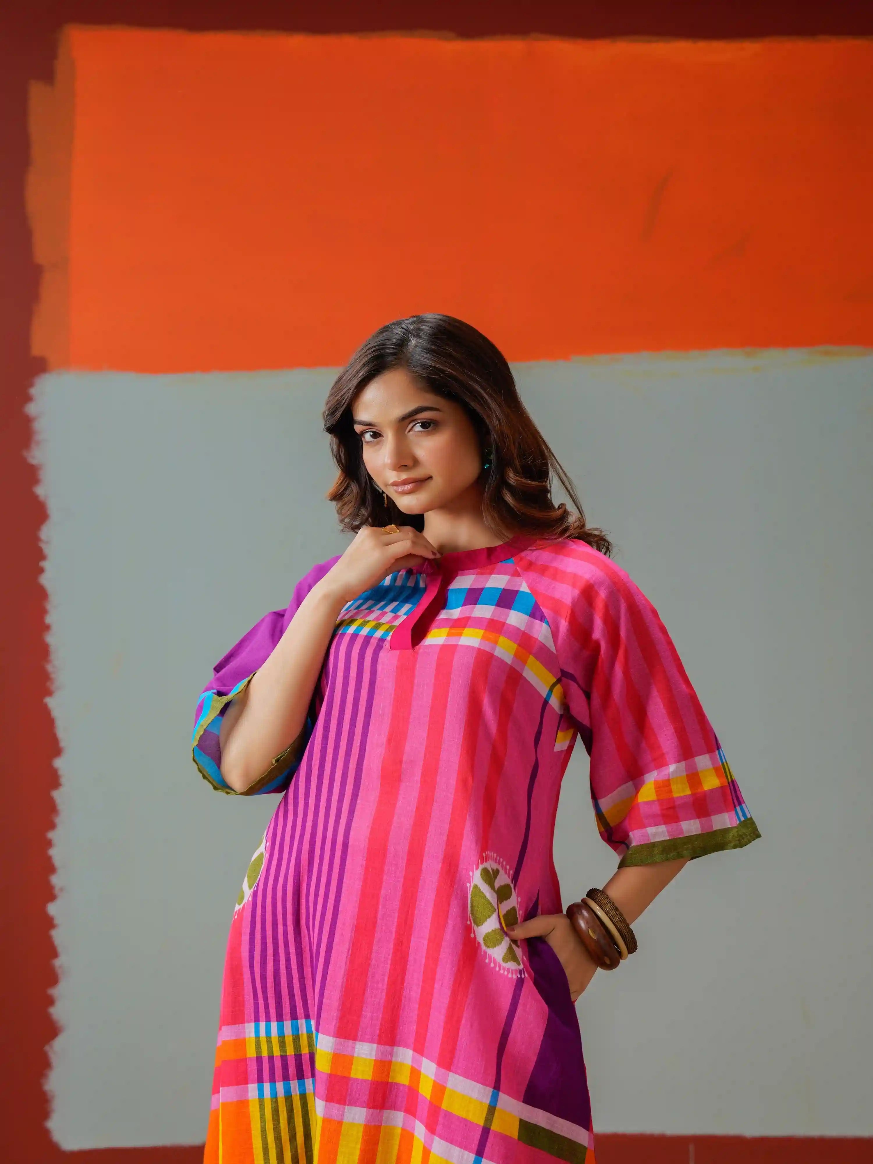 RAINBOW STRIPE FUSION KURTA SET