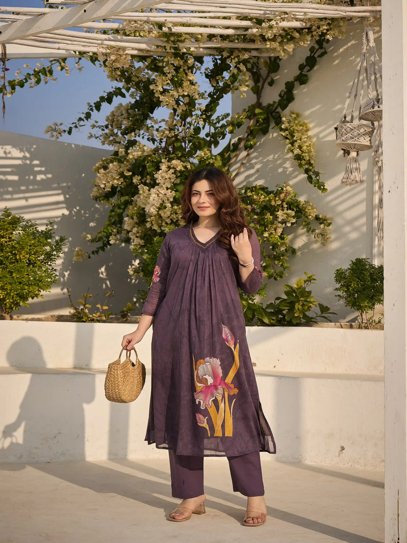 DUSK ORCHID 100% PURE MUL COTTON KURTA SET