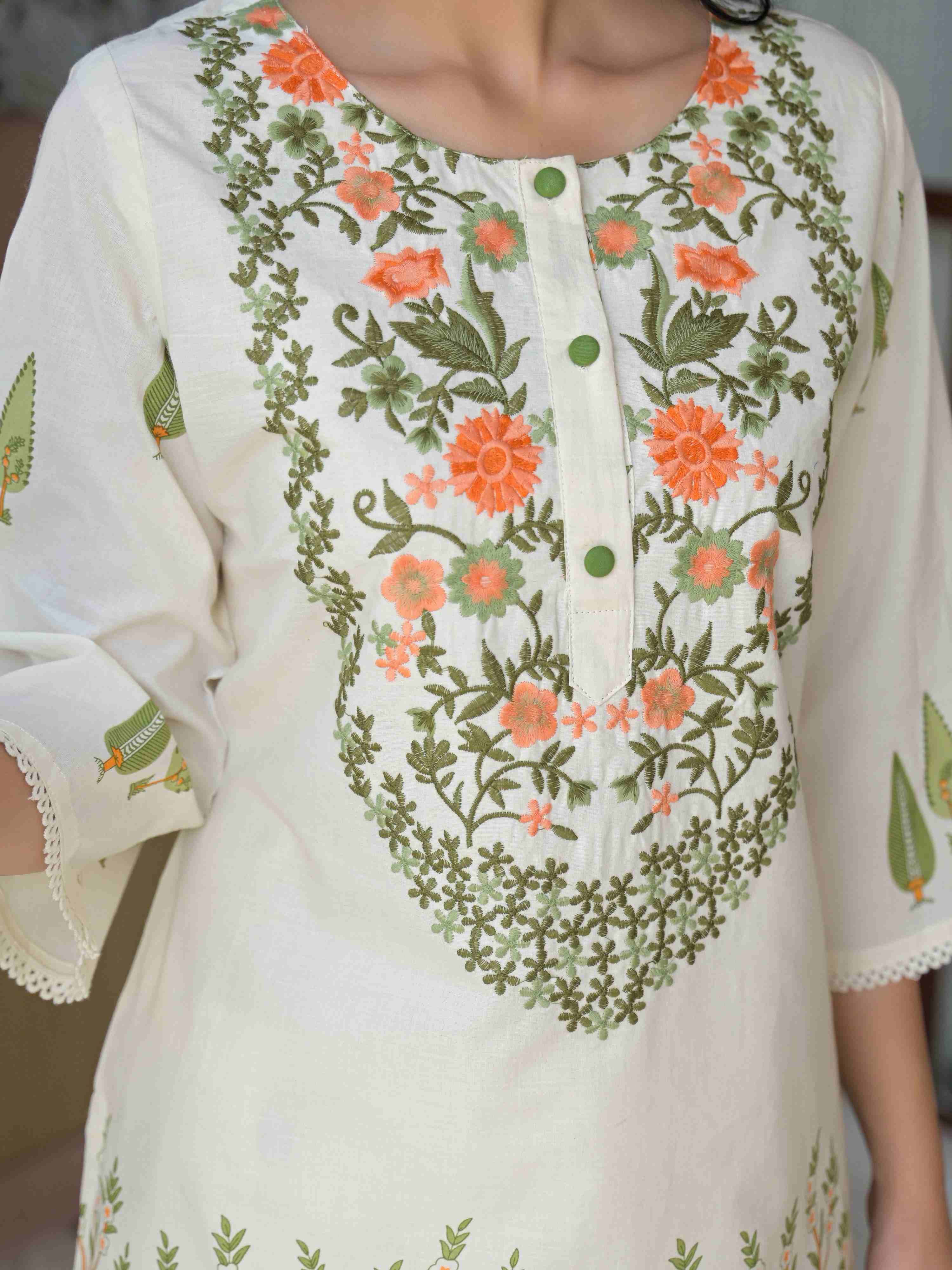 IVORY BLOSSOM GARDEN PURE COTTON FARSHI SUIT