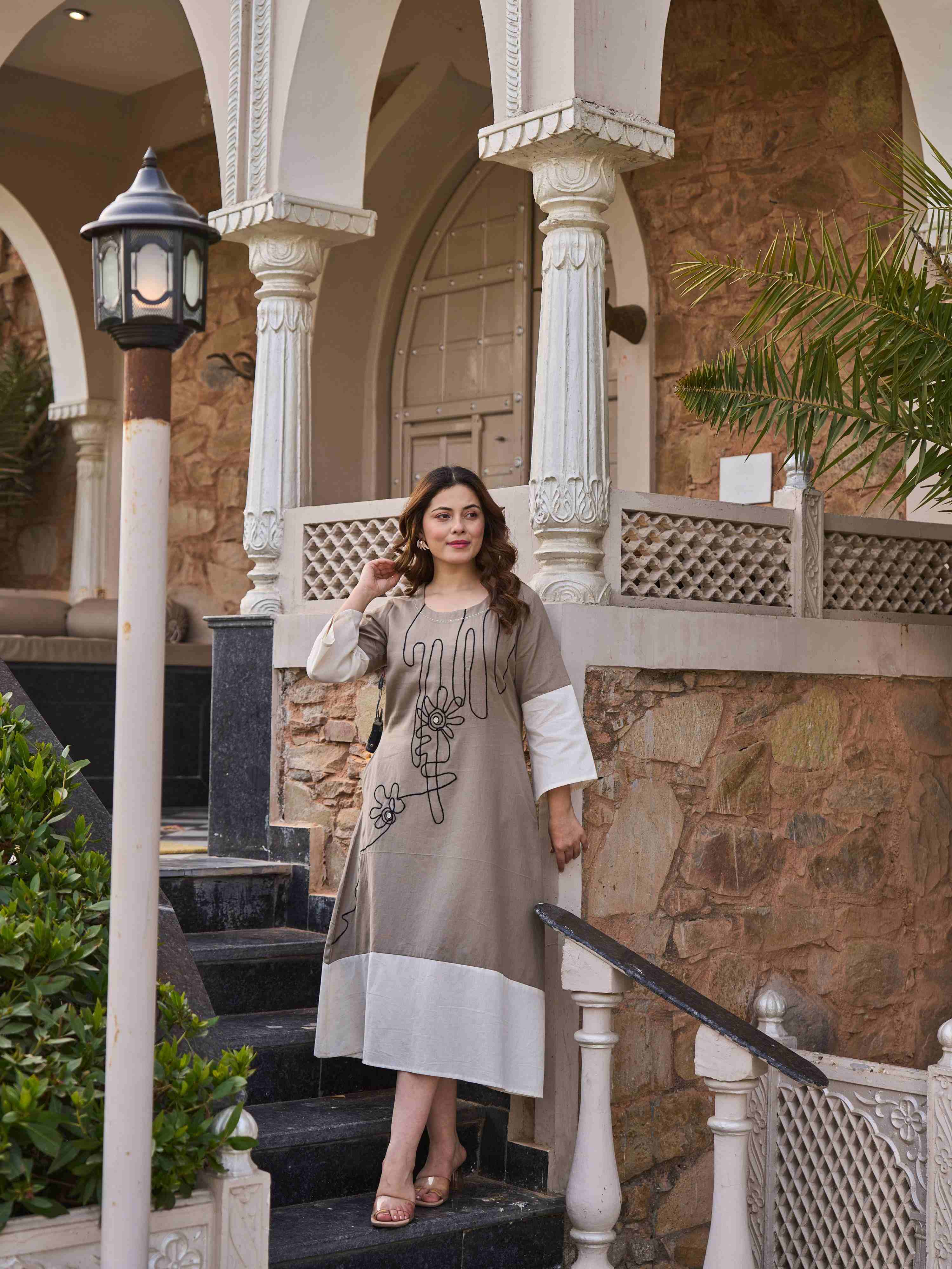 BOHO CHIC EMBROIDERED FLARE PURE FLEX COTTON LONG DRESS