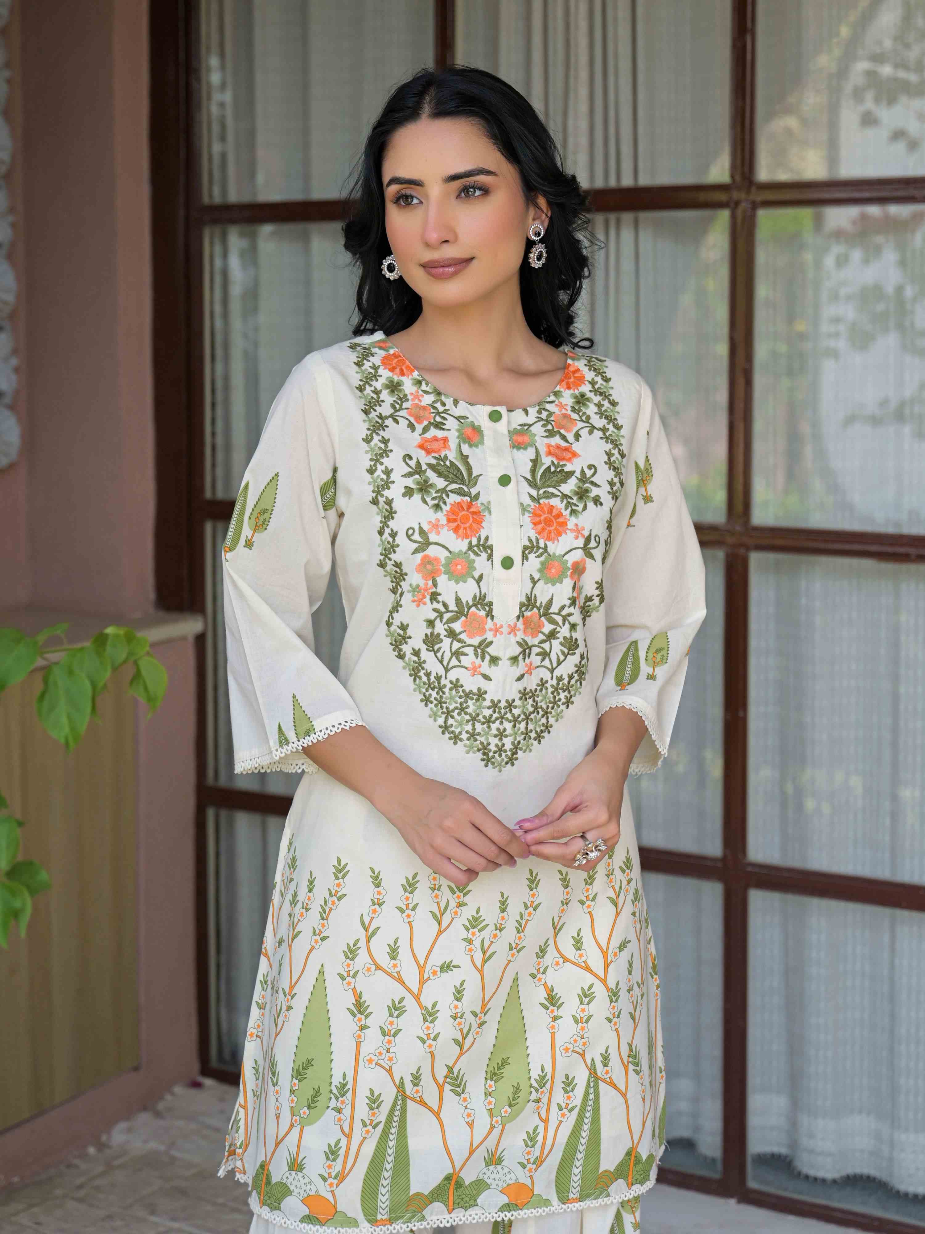 IVORY BLOSSOM GARDEN PURE COTTON FARSHI SUIT
