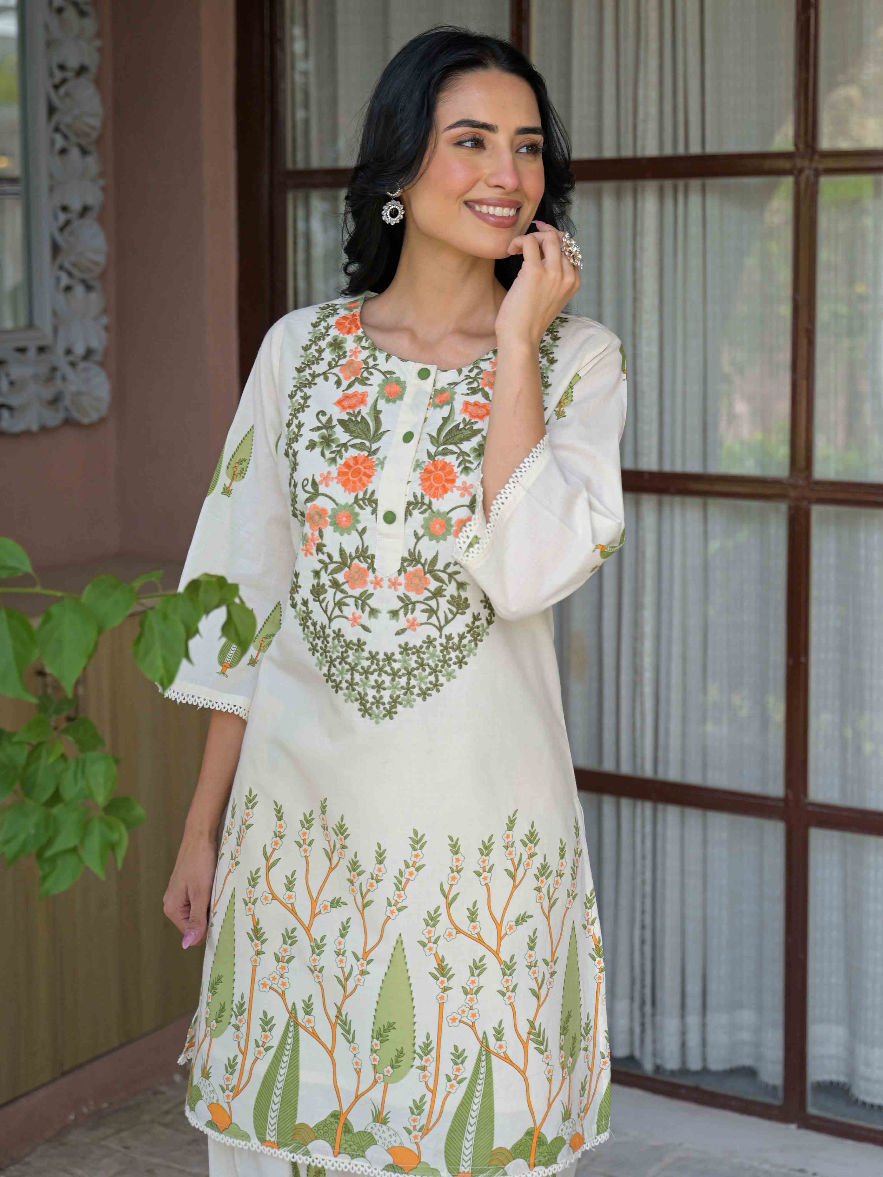 IVORY BLOSSOM GARDEN PURE COTTON FARSHI SUIT
