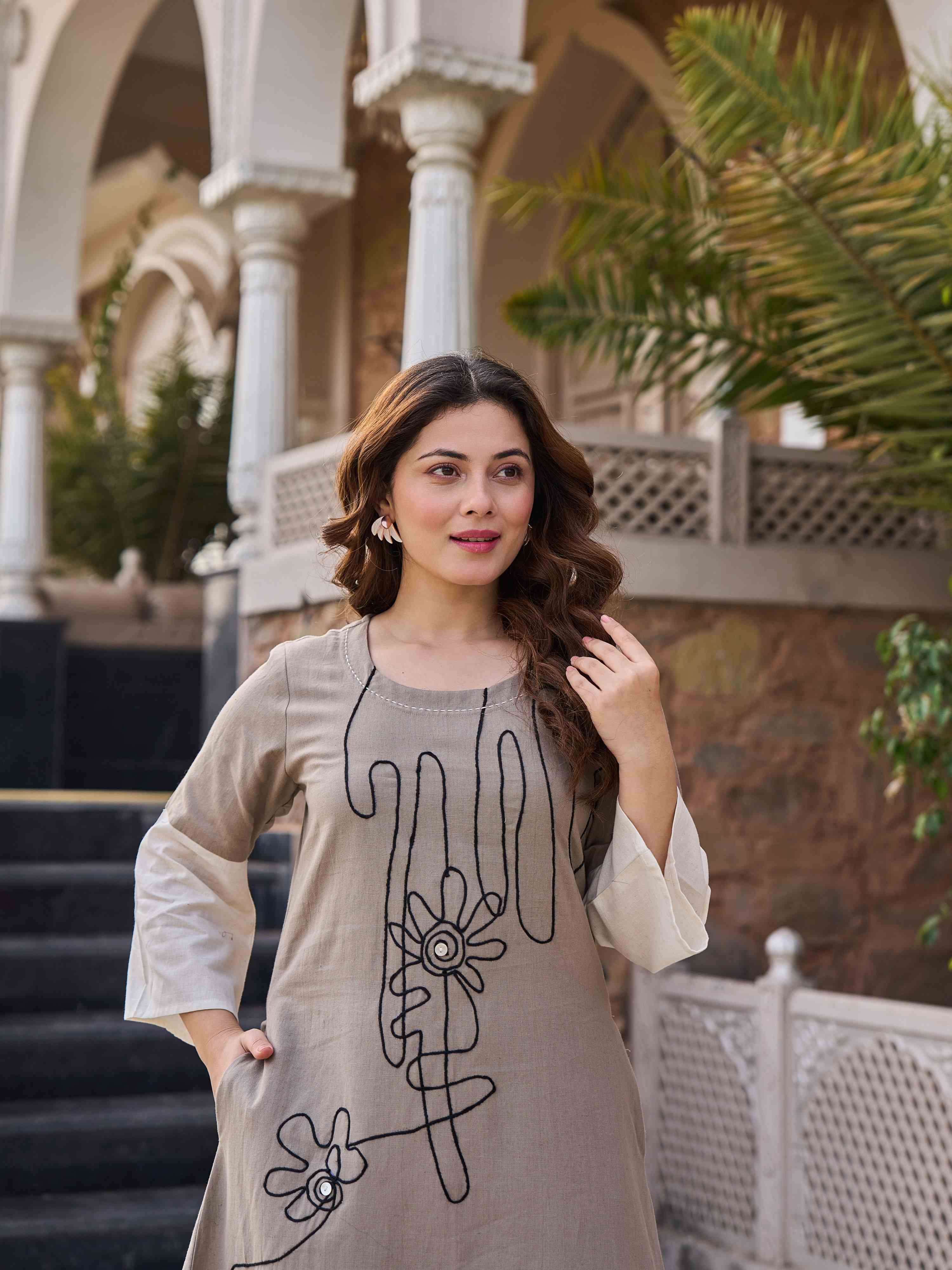 BOHO CHIC EMBROIDERED FLARE PURE FLEX COTTON LONG DRESS
