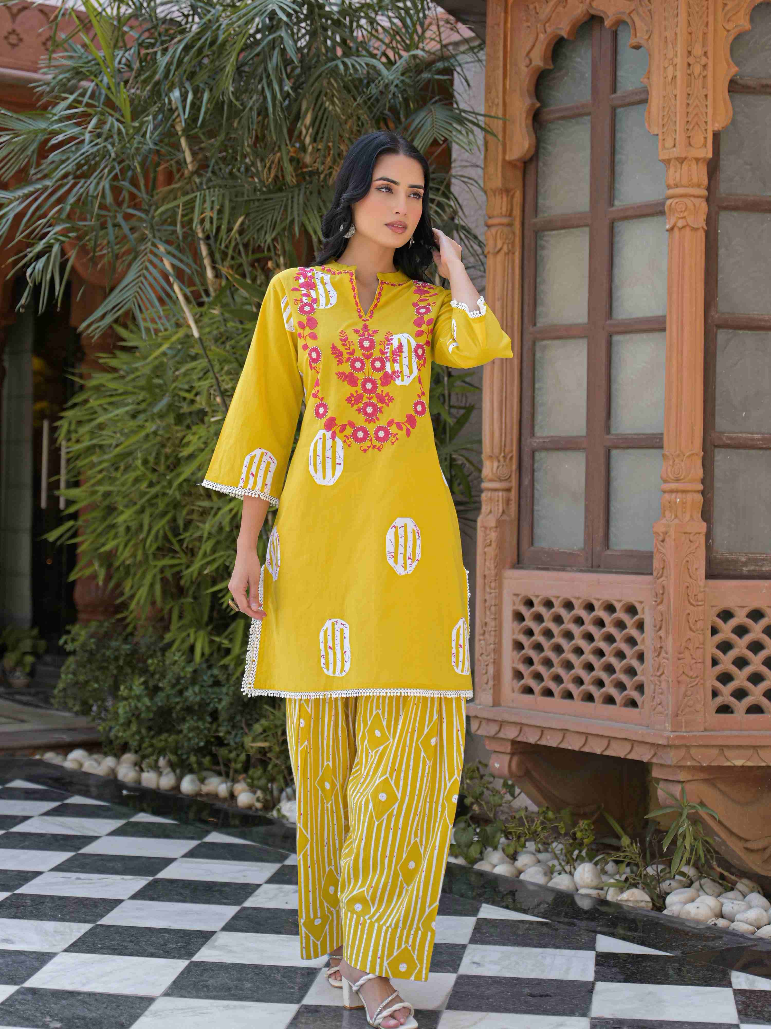 SUNFLOWER BLOOM STRAIGHT PURE COTTON FARSHI  SUIT