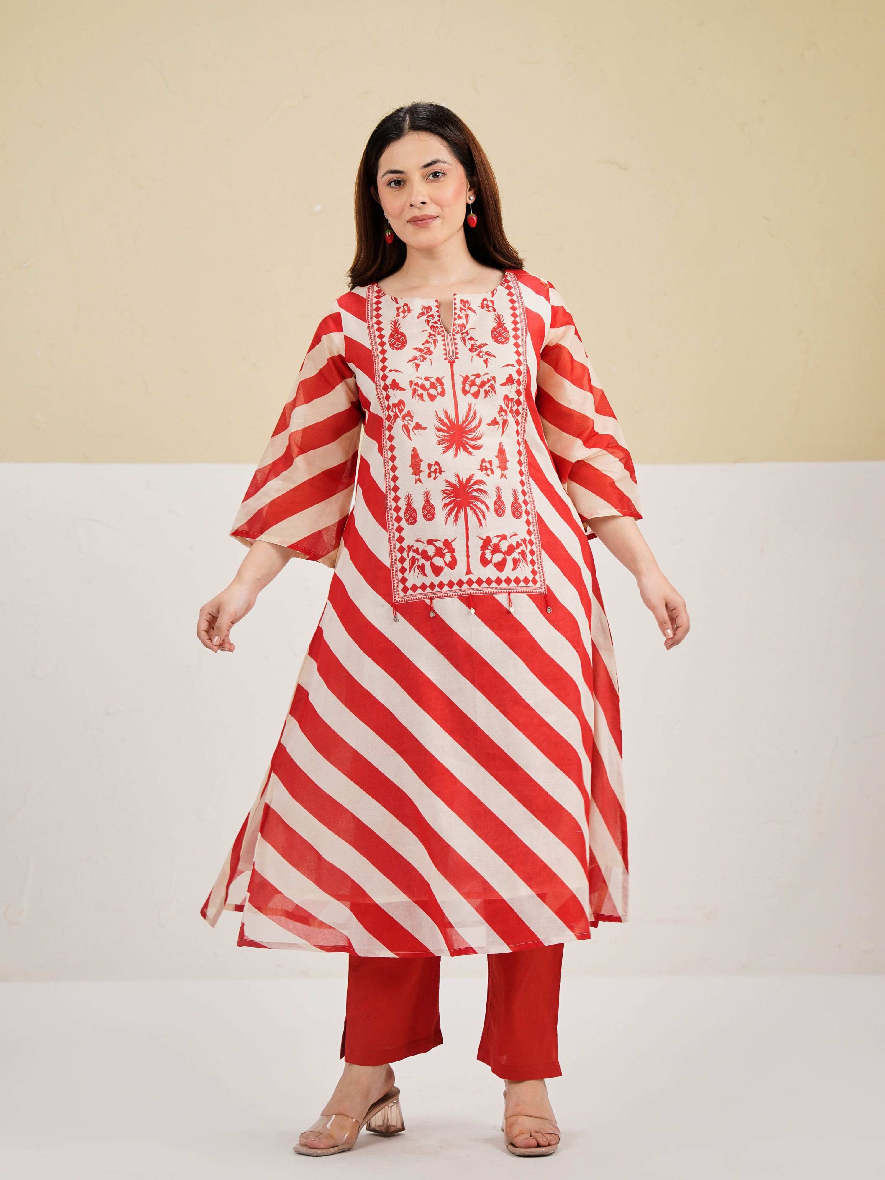 TROPICAL RED STORY PURE MUL COTTON KURTA SET