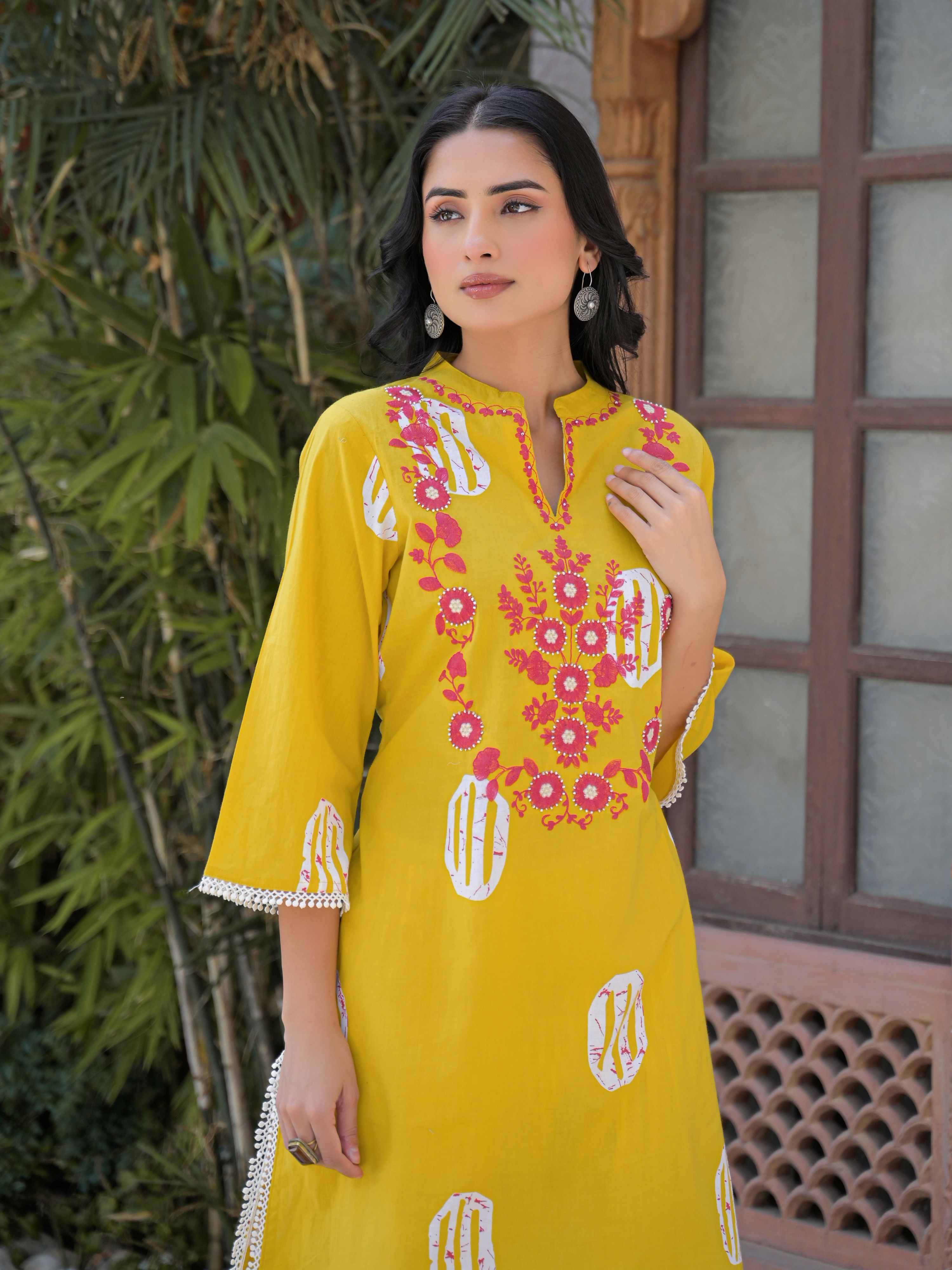 SUNFLOWER BLOOM STRAIGHT PURE COTTON FARSHI  SUIT