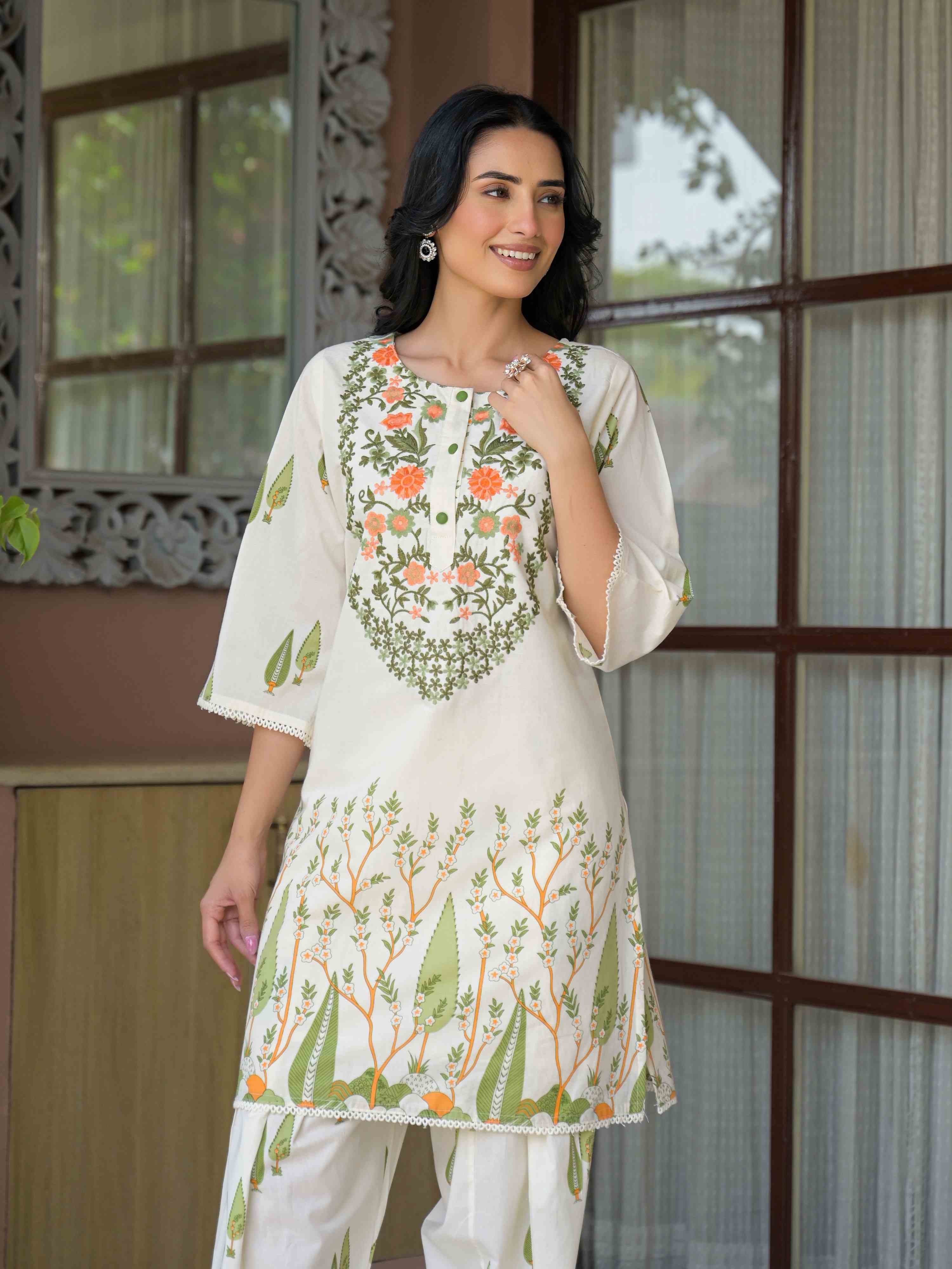 IVORY BLOSSOM GARDEN PURE COTTON FARSHI SUIT