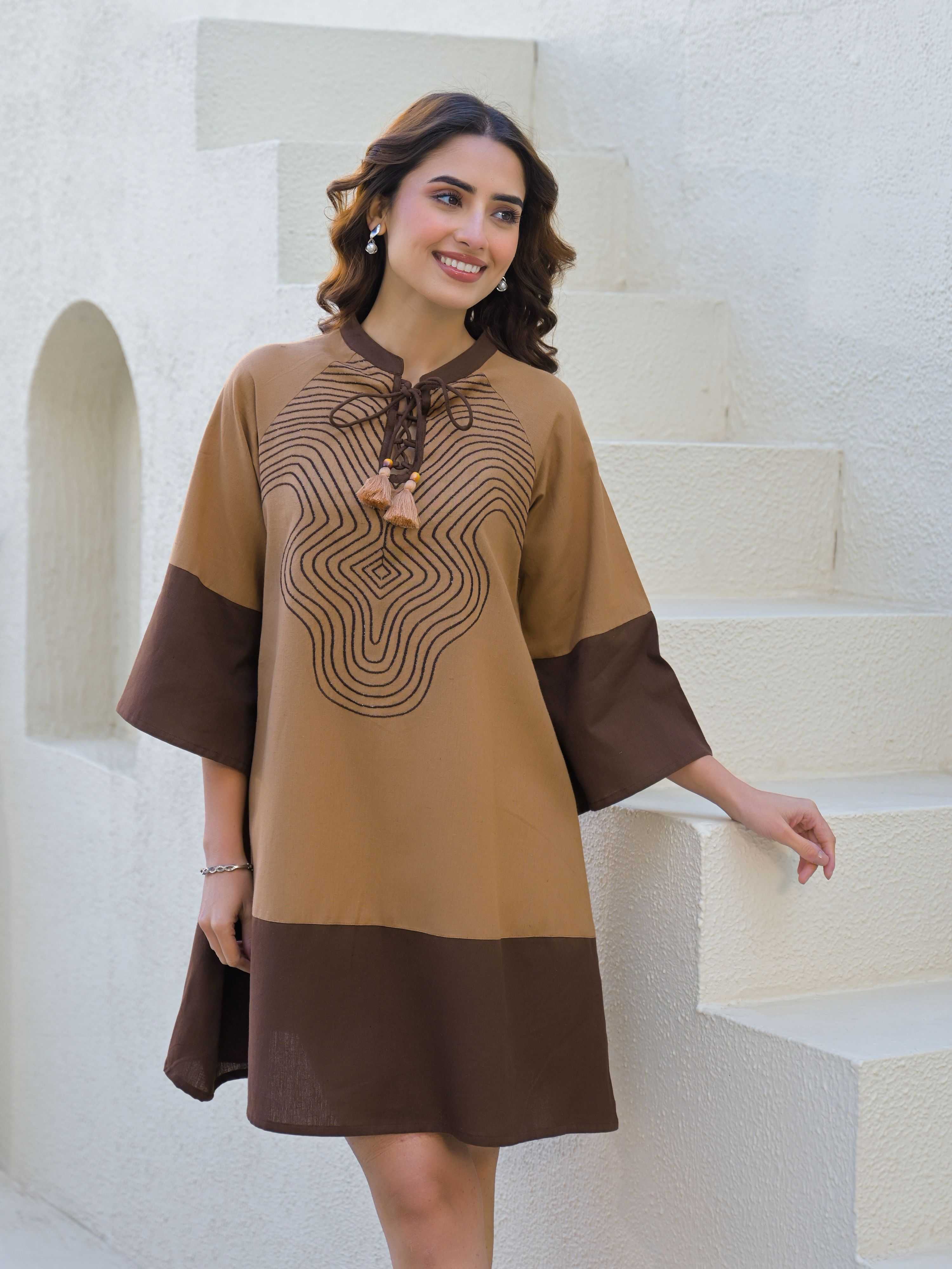 BOHO CHIC EMBROIDERED FLARE PURE FLEX COTTON LONG DRESS