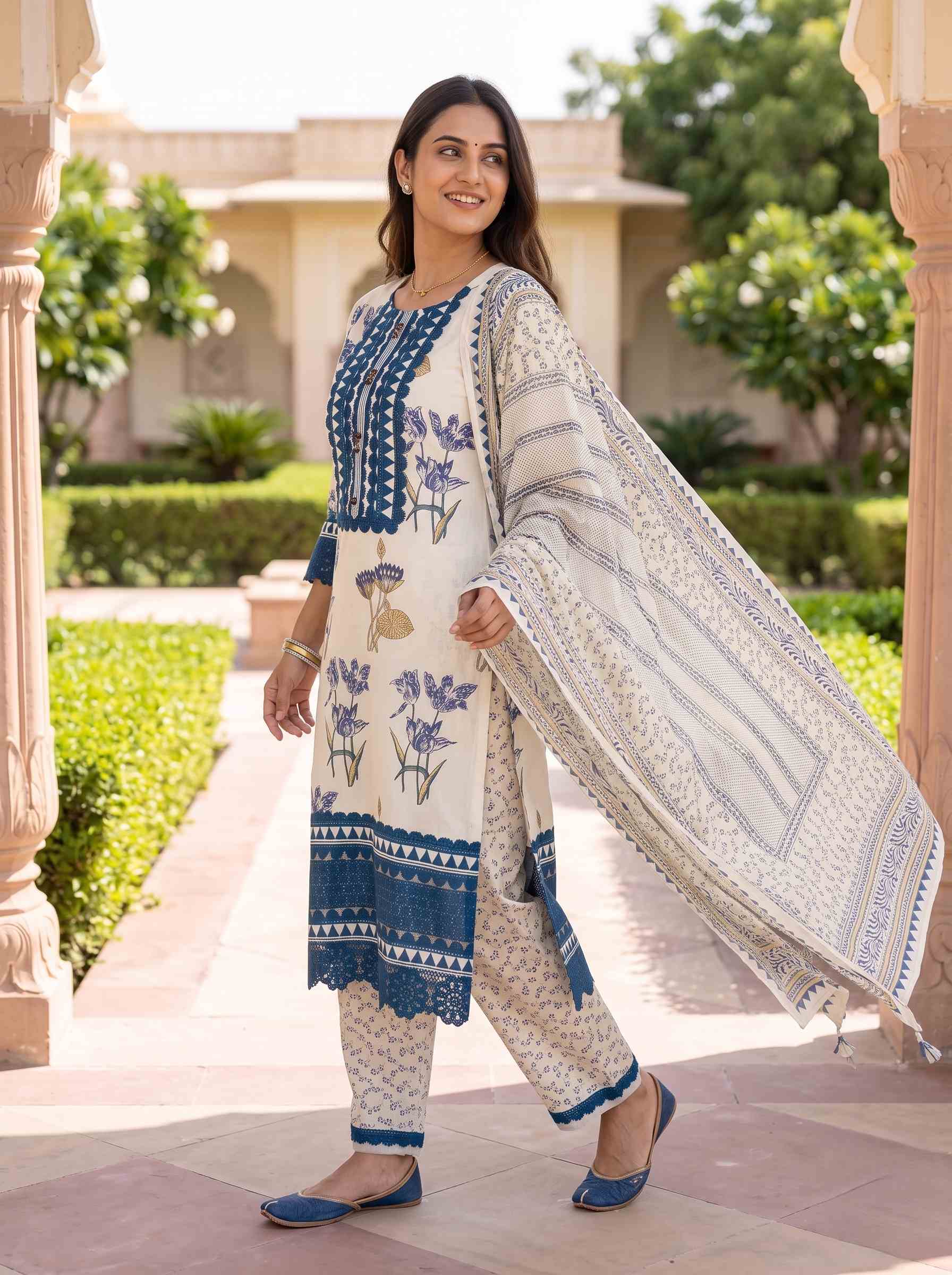 ROYAL BLUE  EMBROIDERED PURE COTTON PAKISTANI SUIT WITH DUPATTA
