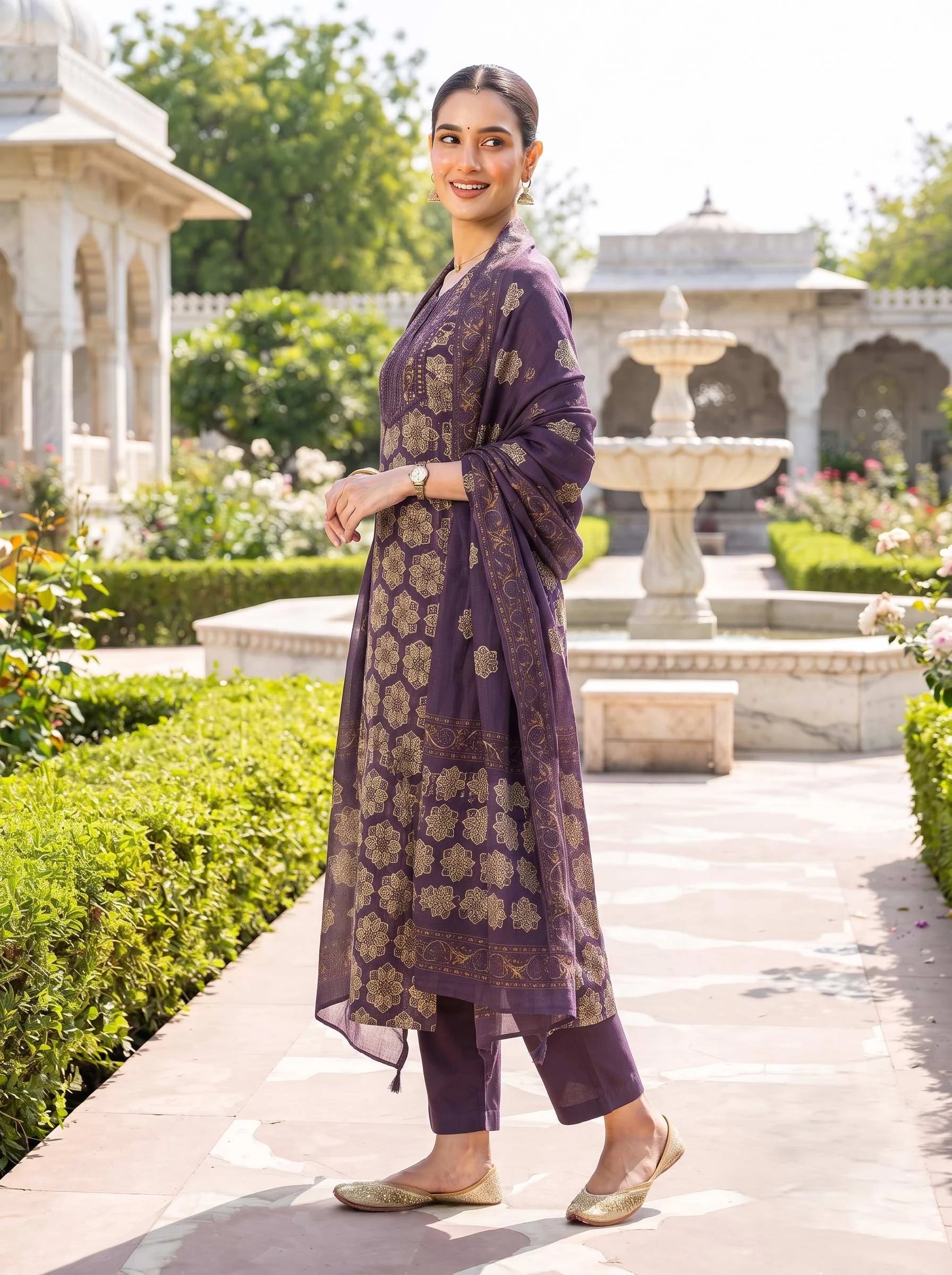 REGAL WINE GOLD TRADITIONAL HANDWORK SUIT SET