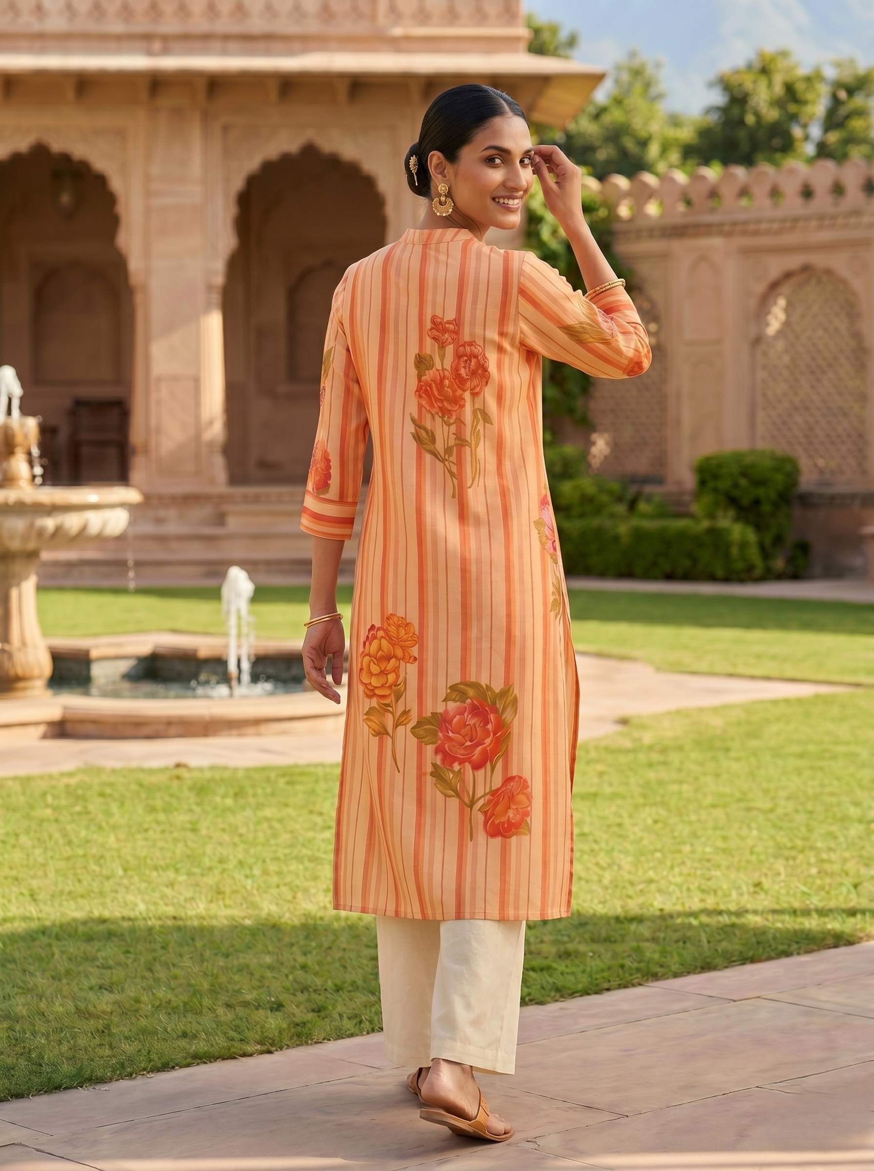 SUNSET BLOOM STRIPE KURTA SET