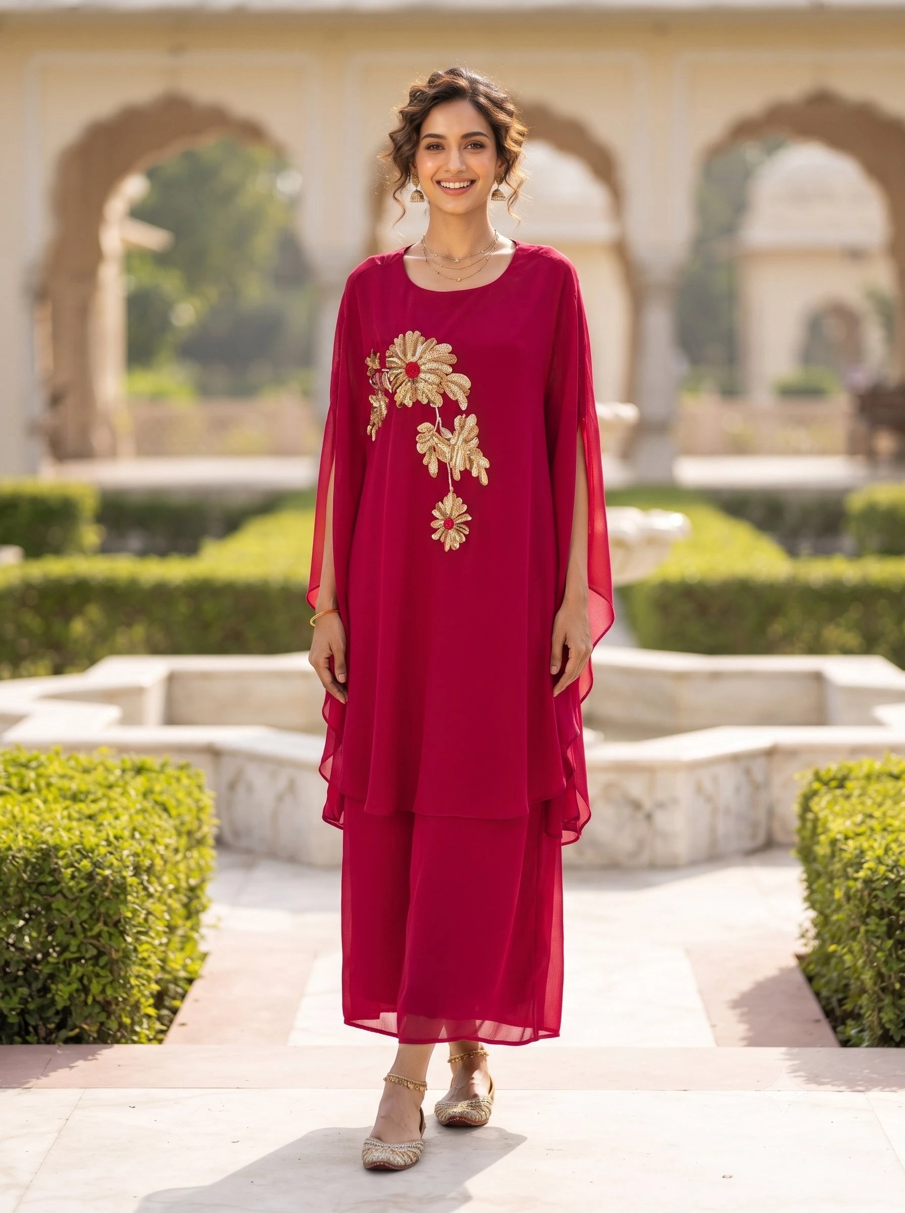 AARVI MAGENTA SEQUENCE PURE GEORGETTE  CO-ORD SET