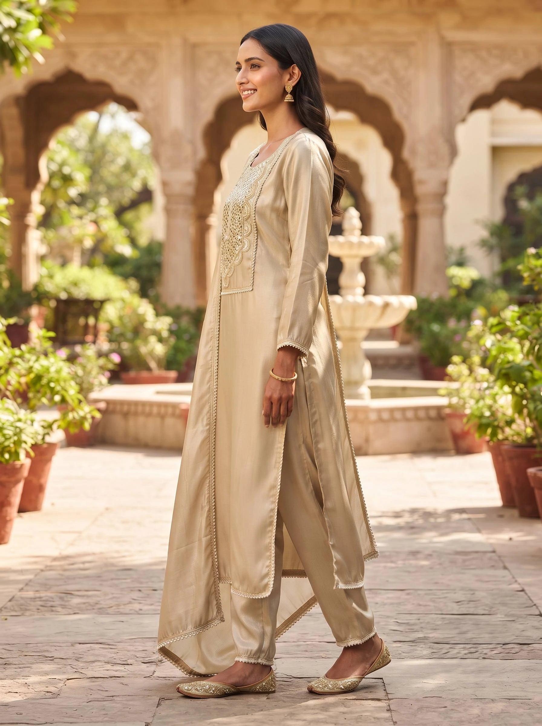 LUX GOLDEN MIRROR WORK SUIT SET