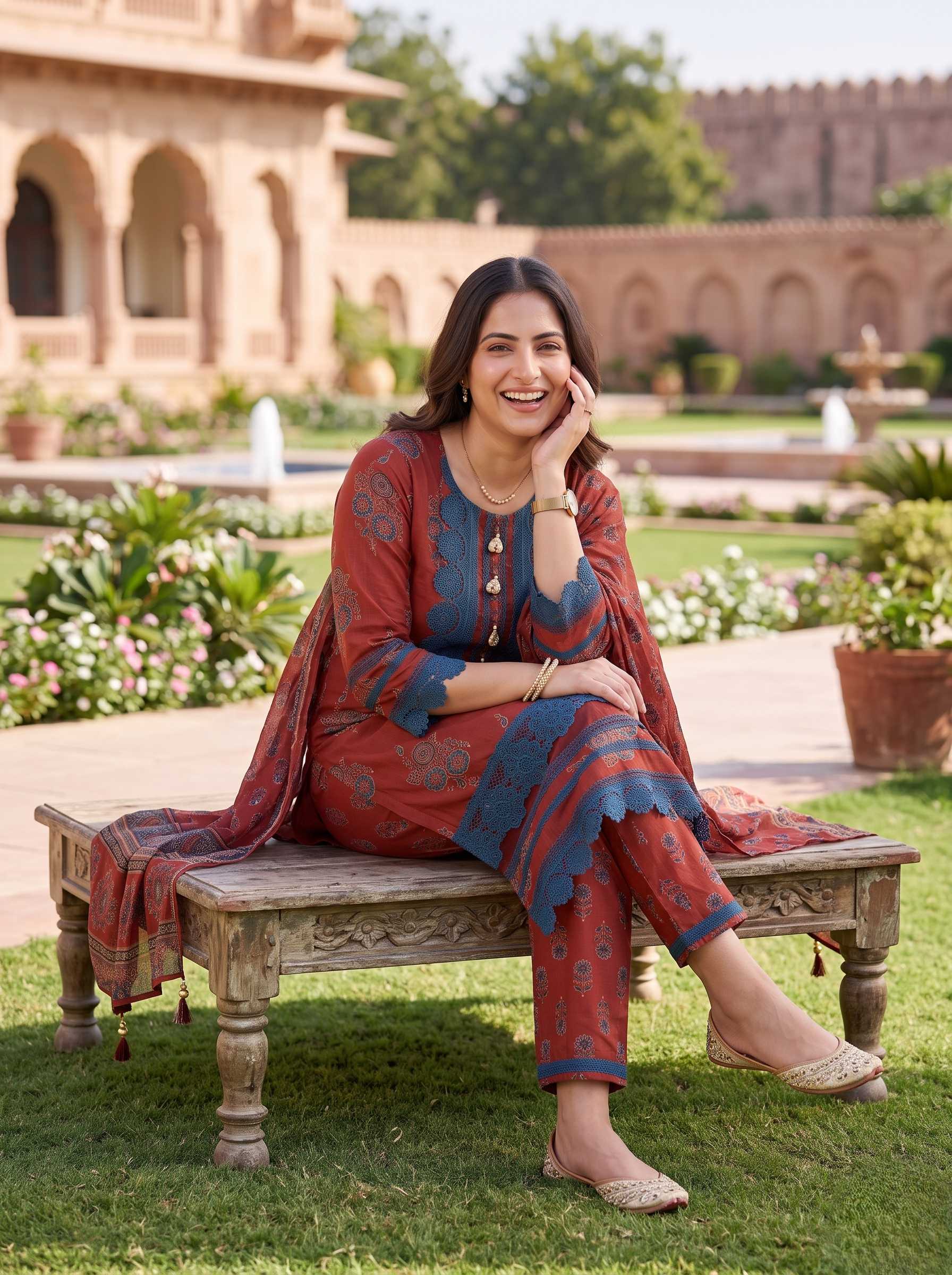 RUSTIC BLUE  EMBROIDERED PURE COTTON PAKISTANI SUIT WITH DUPATTA