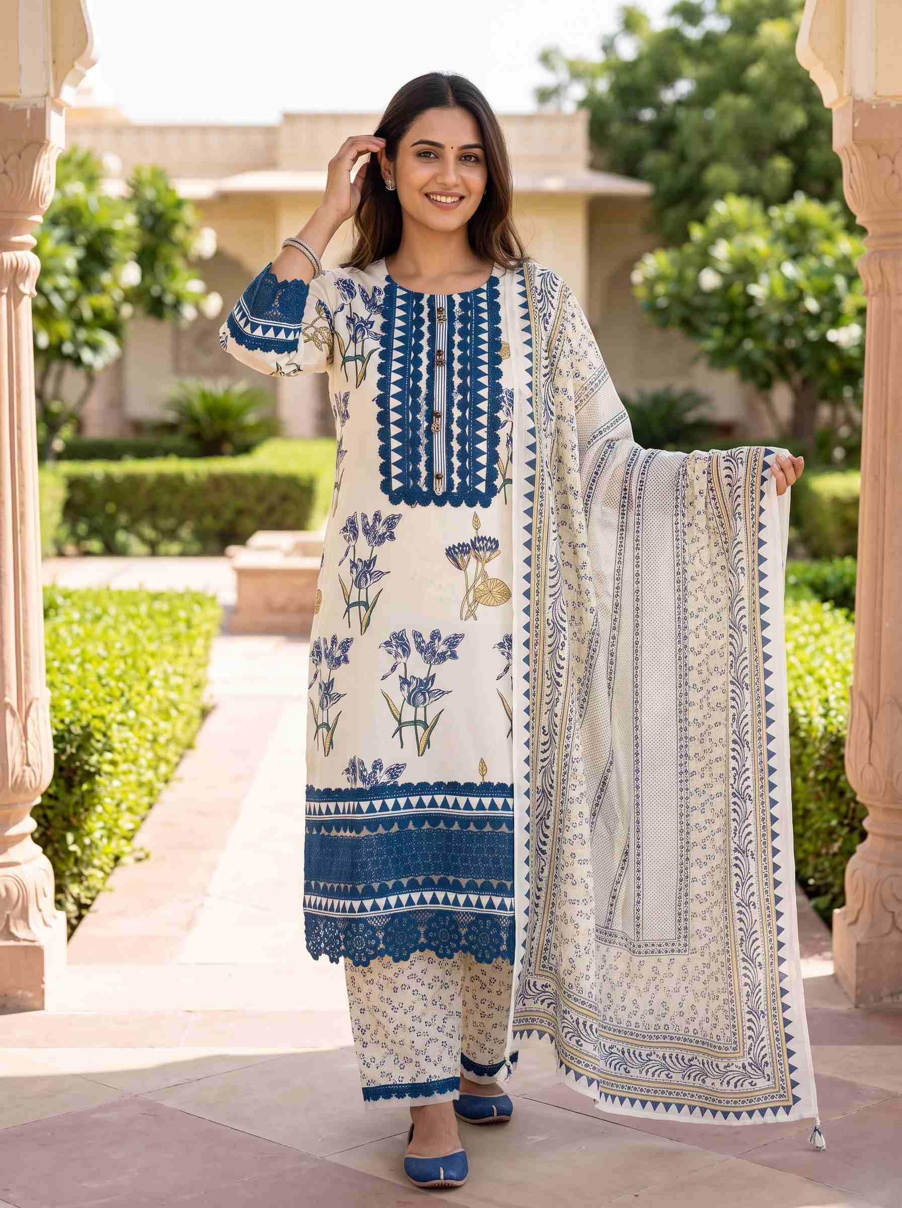 ROYAL BLUE  EMBROIDERED PURE COTTON PAKISTANI SUIT WITH DUPATTA