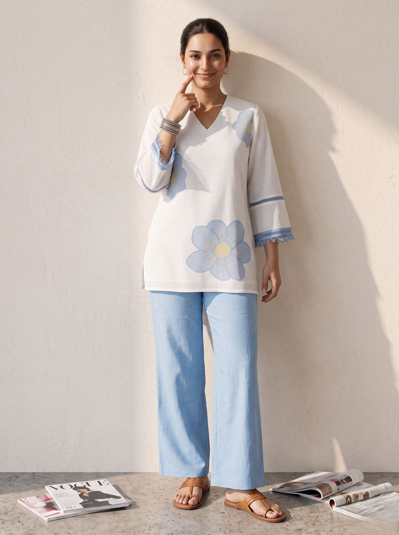 ELEGANT BLUE BLOOM PURE COTTON CO-ORD SET